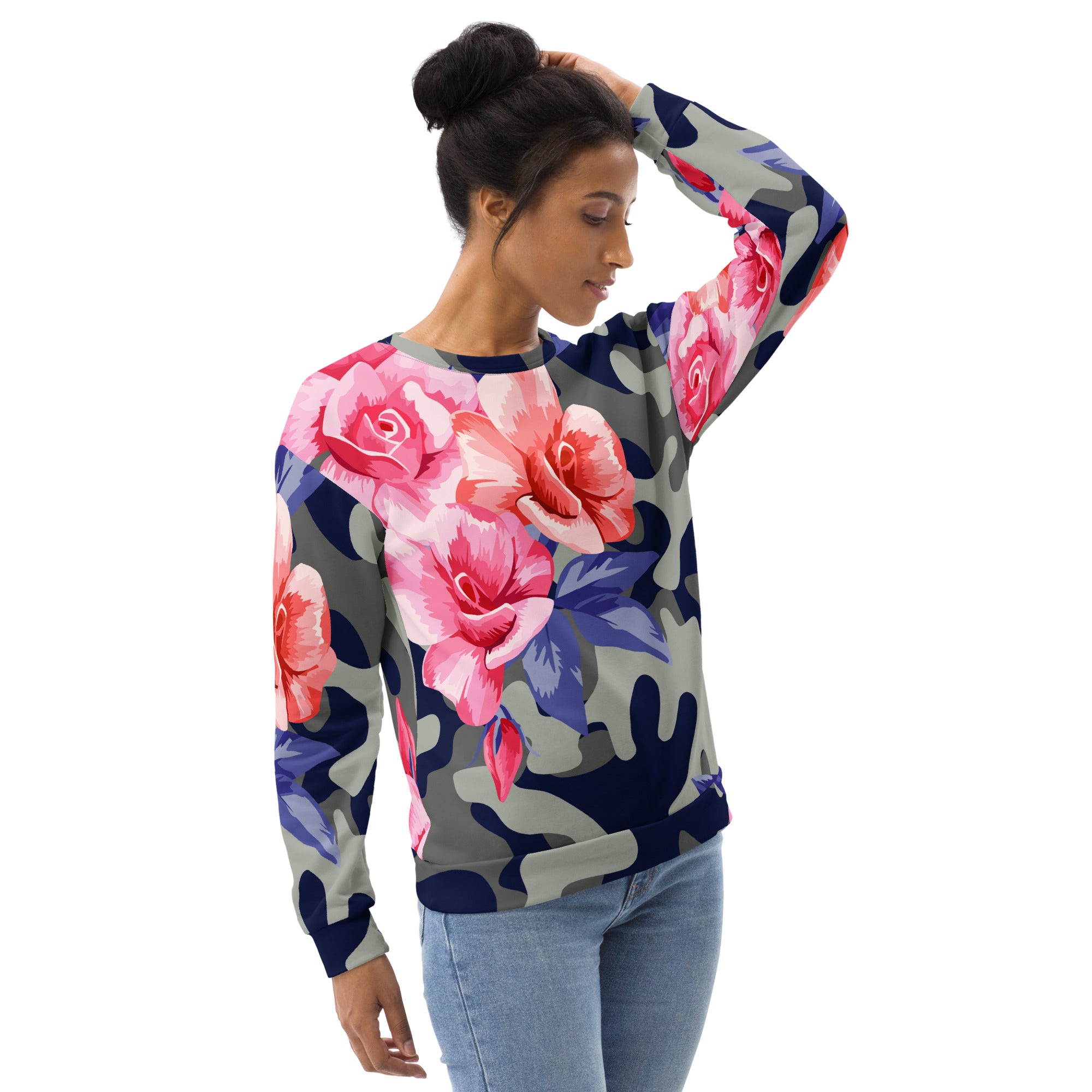 Pink Rose Camo Sweatshirt | Beautiful Unisex Floral Print Camo Colors