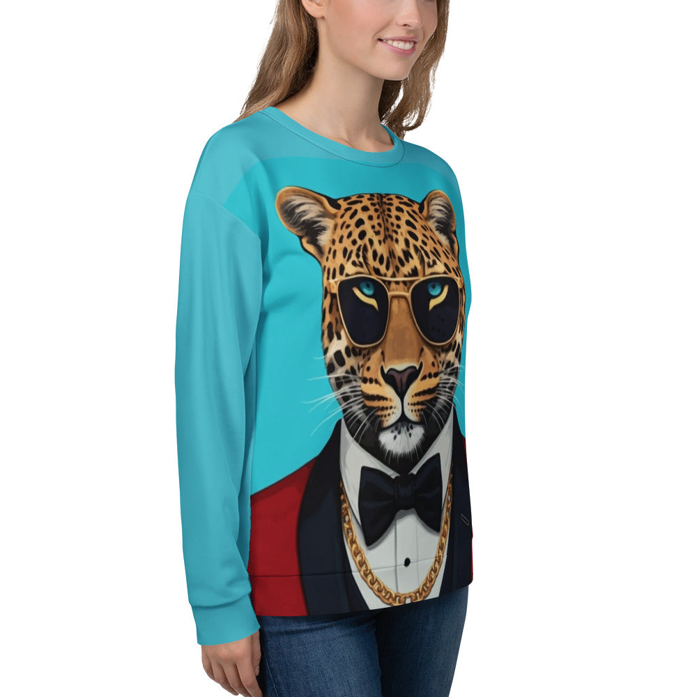 Leopard in Red Tuxedo on a Turquoise Sweatshirt | Camo Colors