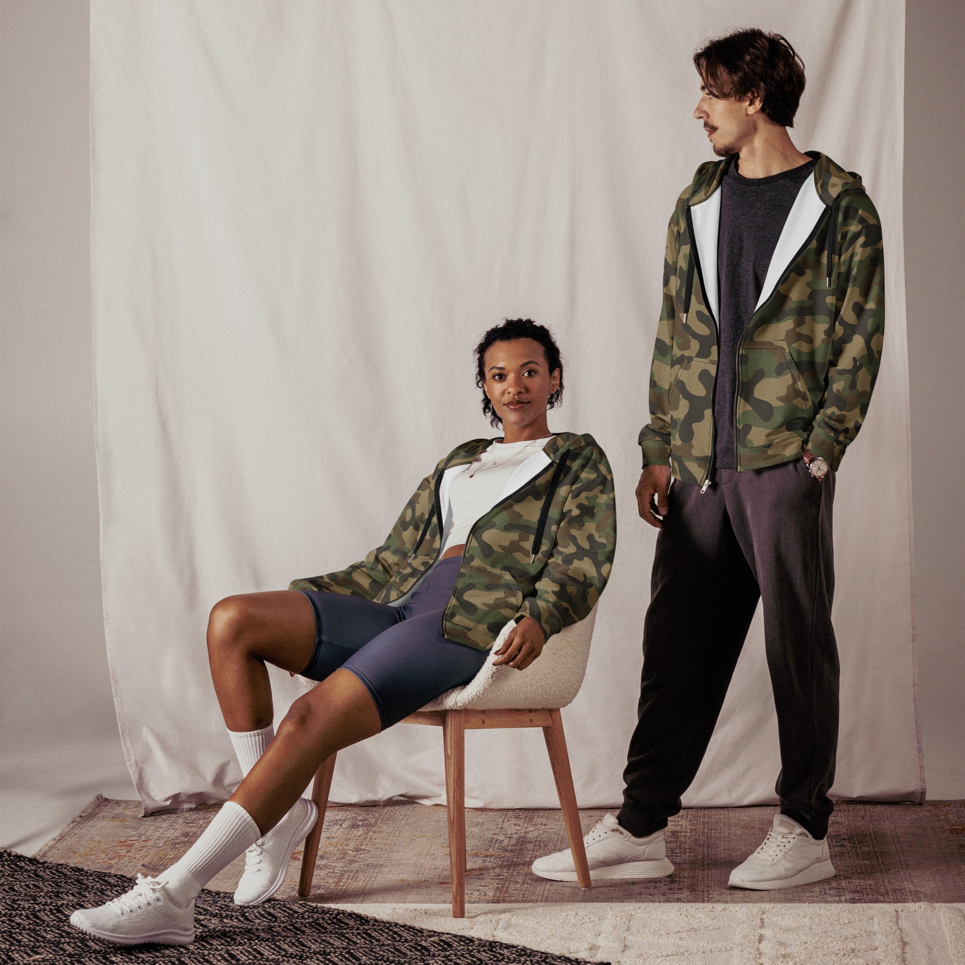 Zip Up Camo Hoodie | Unisex | Military Brown Camouflage style Camo Colors