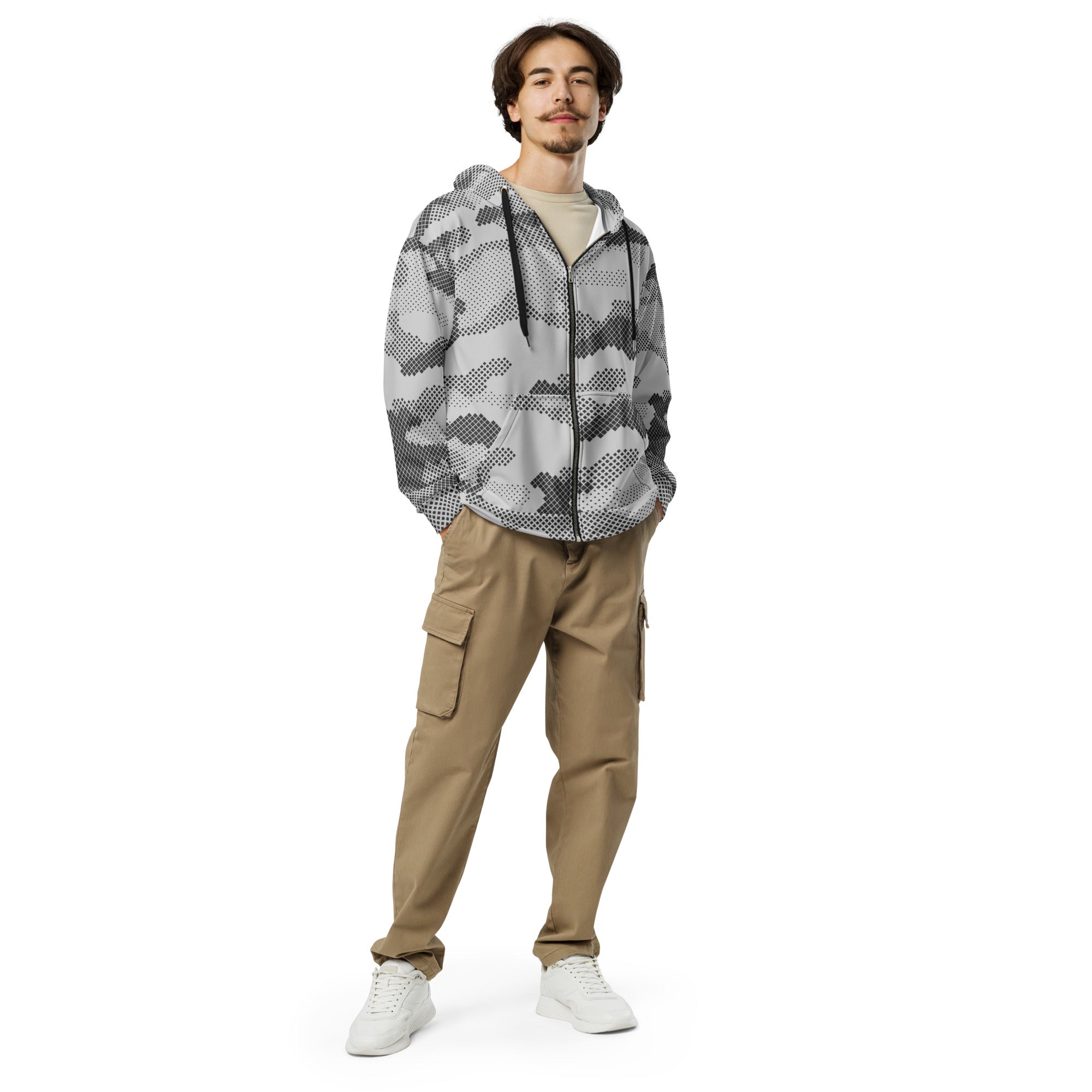 Camo Zip Up Hoodie | Unisex | Gray Digital Camouflage Camo Colors