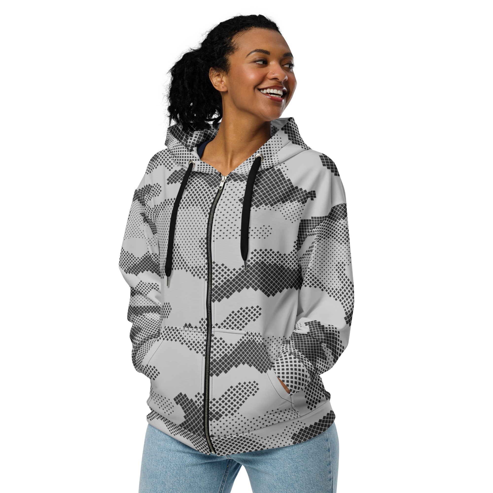 Camo Zip Up Hoodie | Unisex | Gray Digital Camouflage Camo Colors
