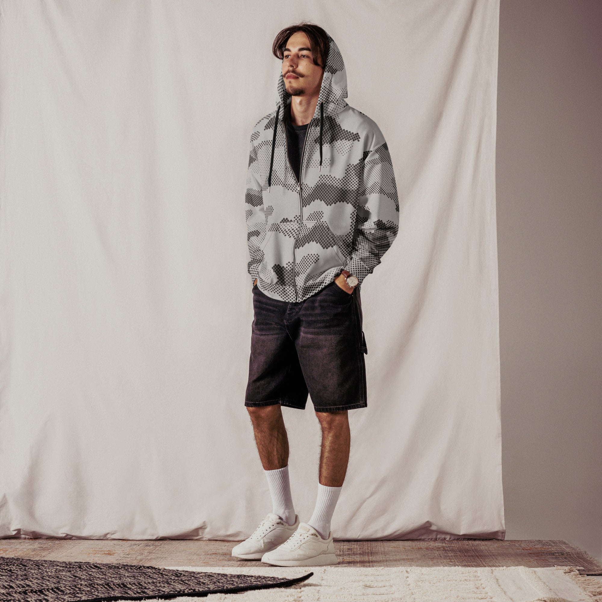 Camo Zip Up Hoodie | Unisex | Gray Digital Camouflage Camo Colors