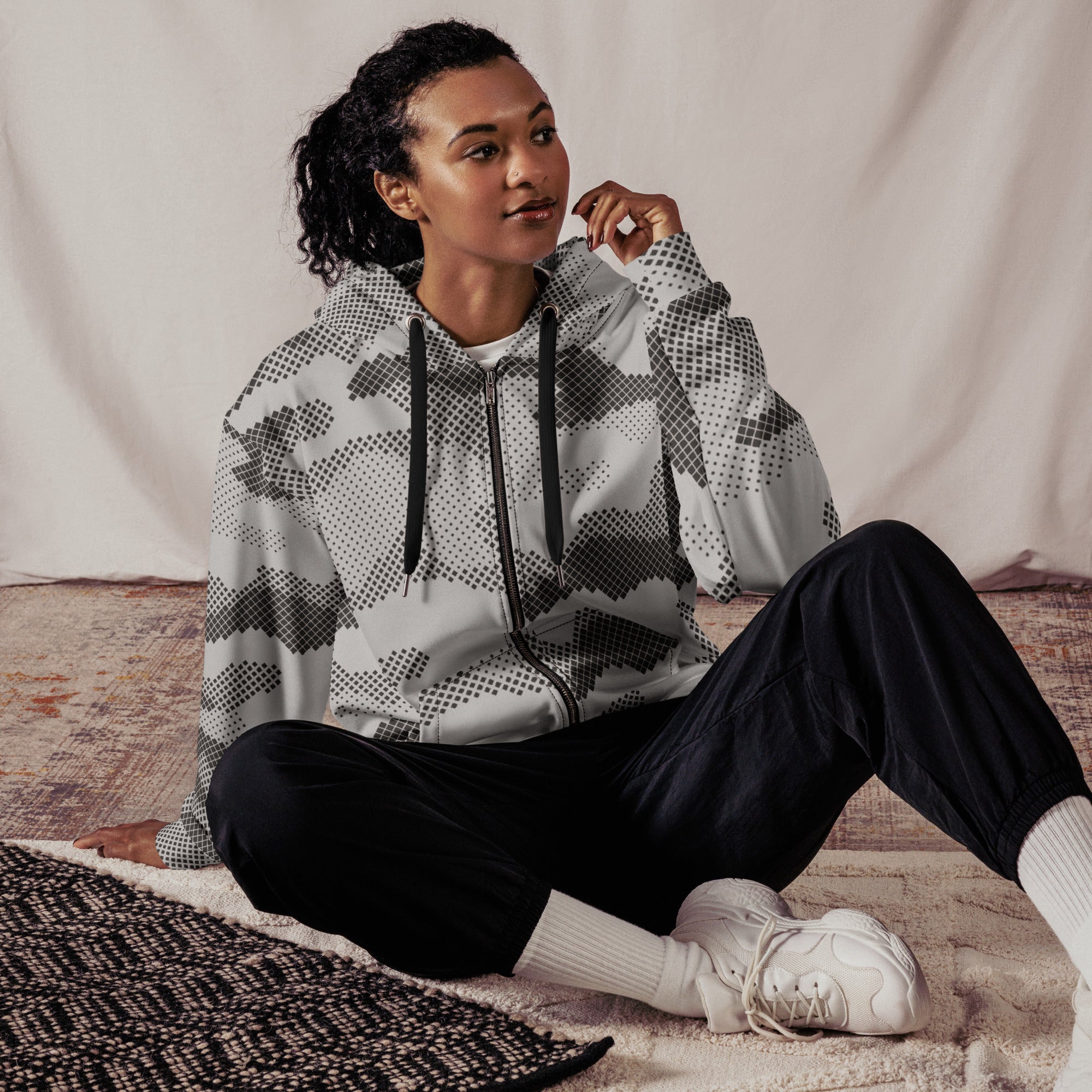 Camo Zip Up Hoodie | Unisex | Gray Digital Camouflage Camo Colors