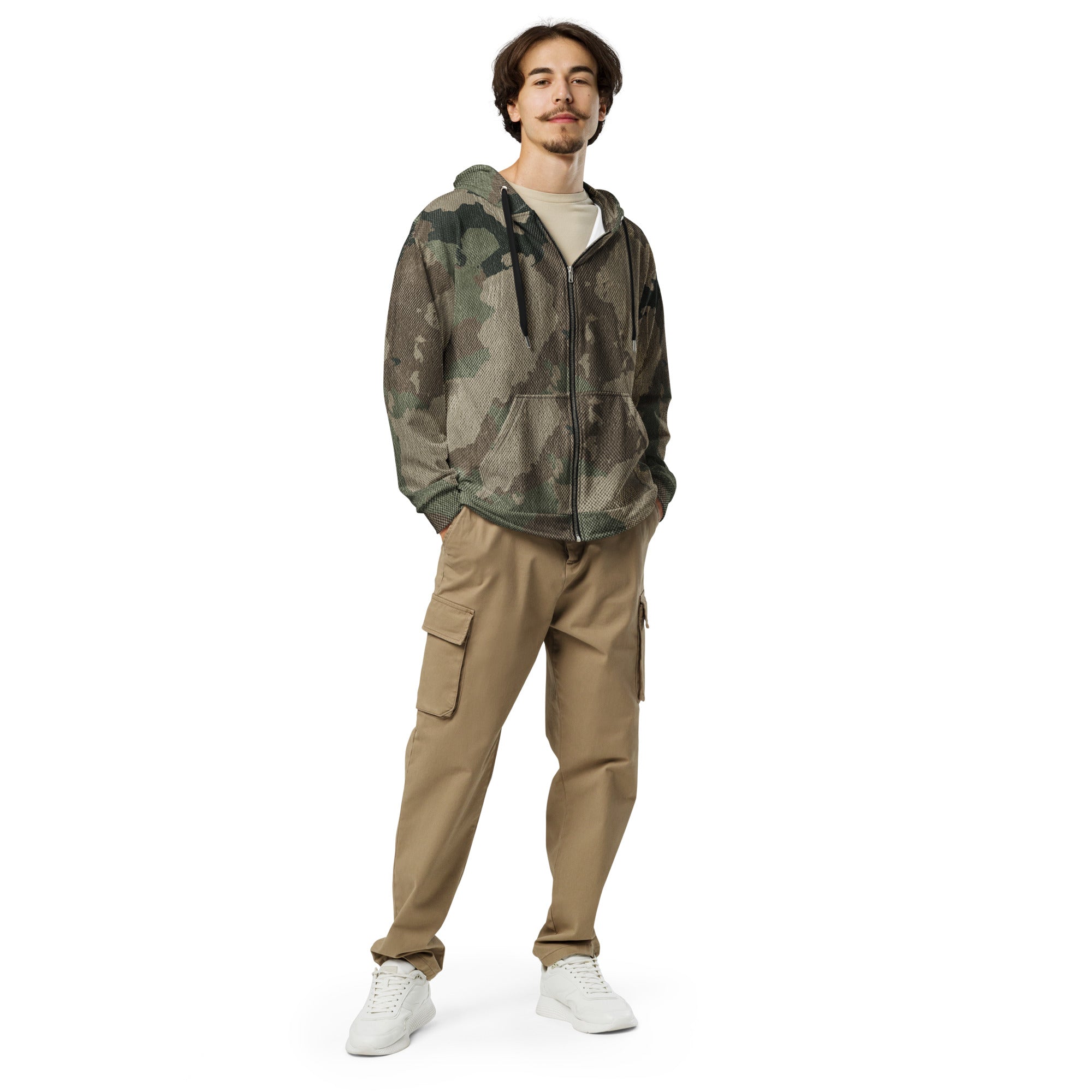 Camo Zip Up Hoodie | Unisex | Dirty Old Brown Camouflage Camo Colors