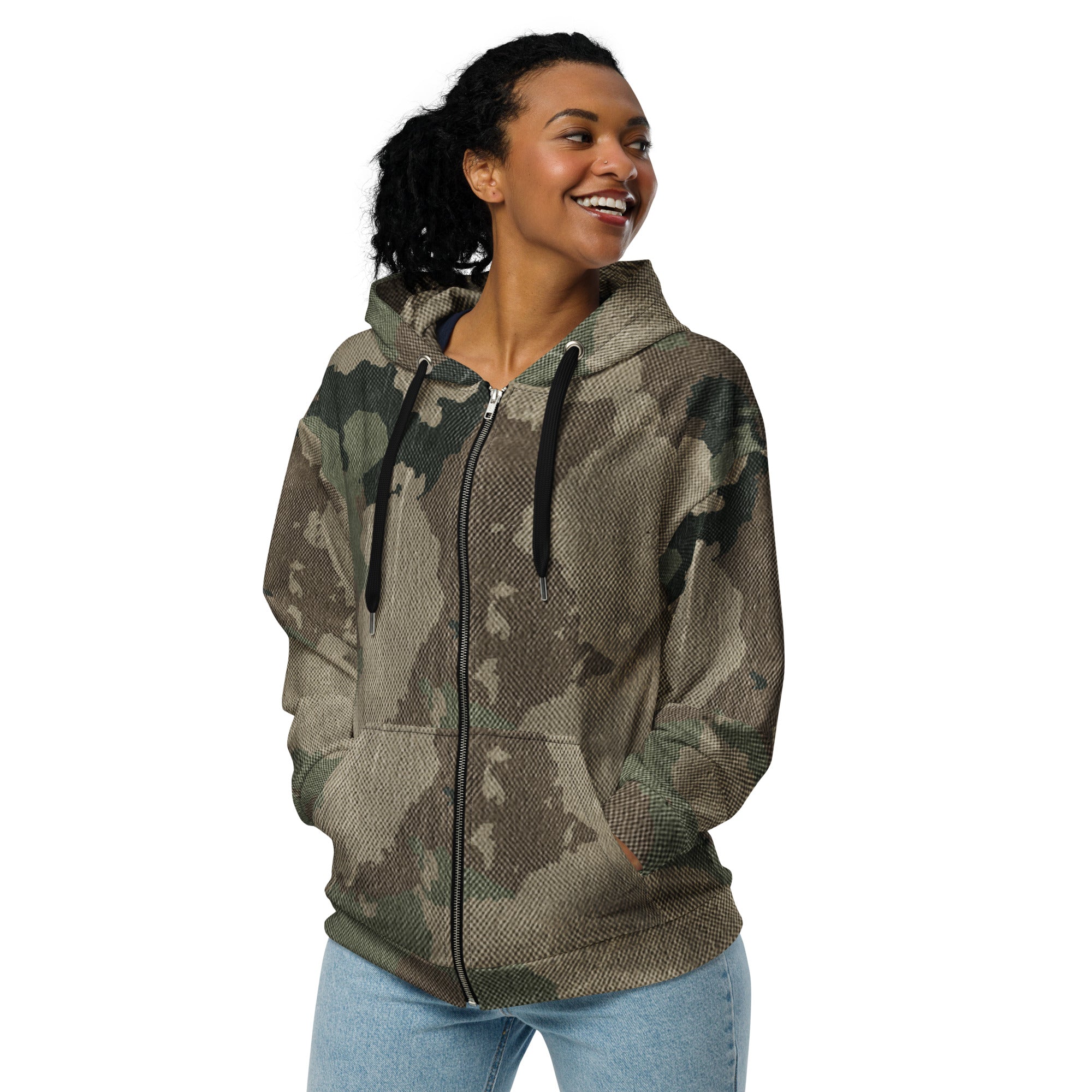 Camo Zip Up Hoodie | Unisex | Dirty Old Brown Camouflage Camo Colors