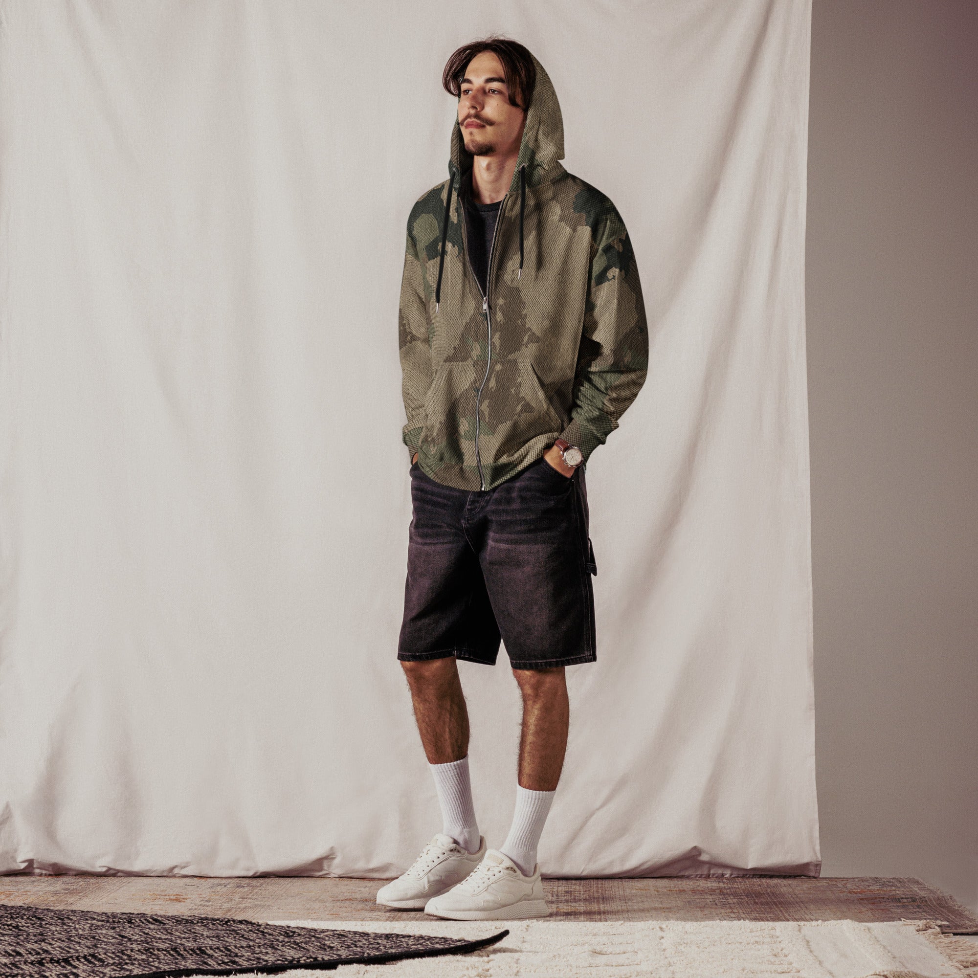 Camo Zip Up Hoodie | Unisex | Dirty Old Brown Camouflage Camo Colors