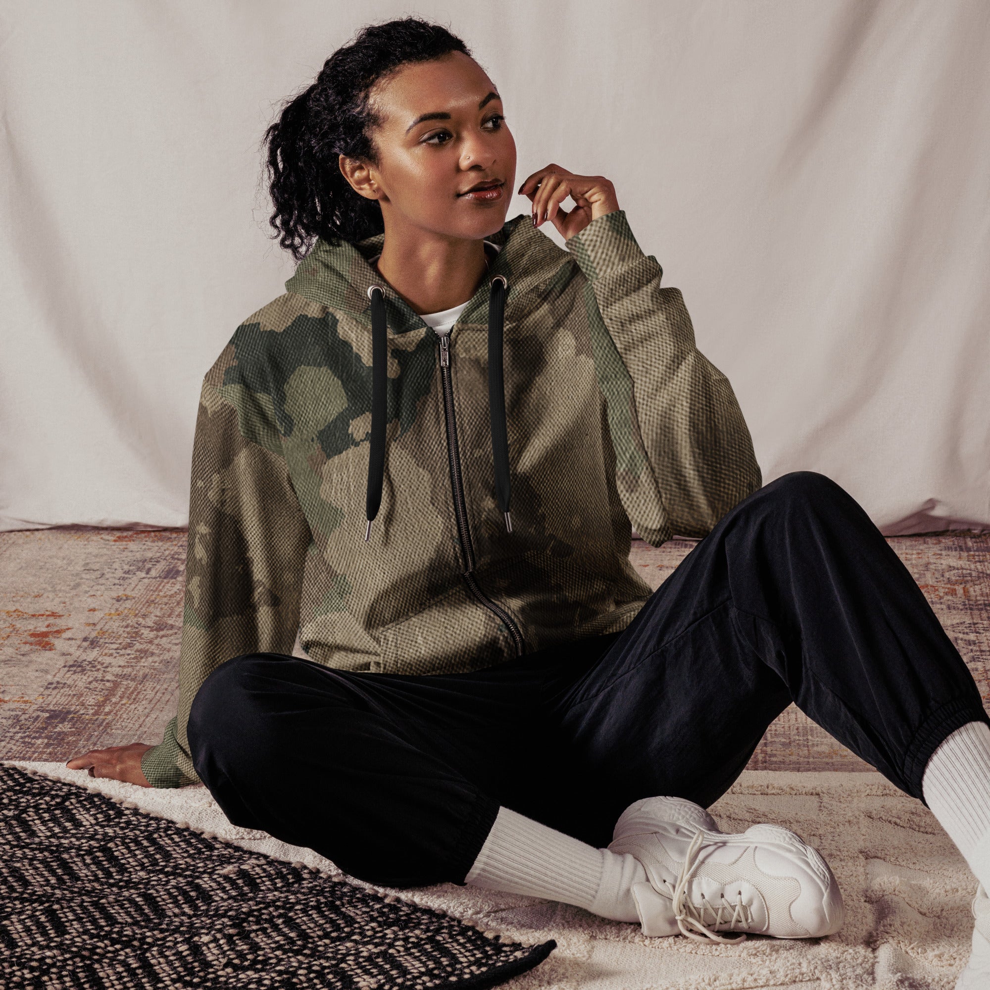 Camo Zip Up Hoodie | Unisex | Dirty Old Brown Camouflage Camo Colors