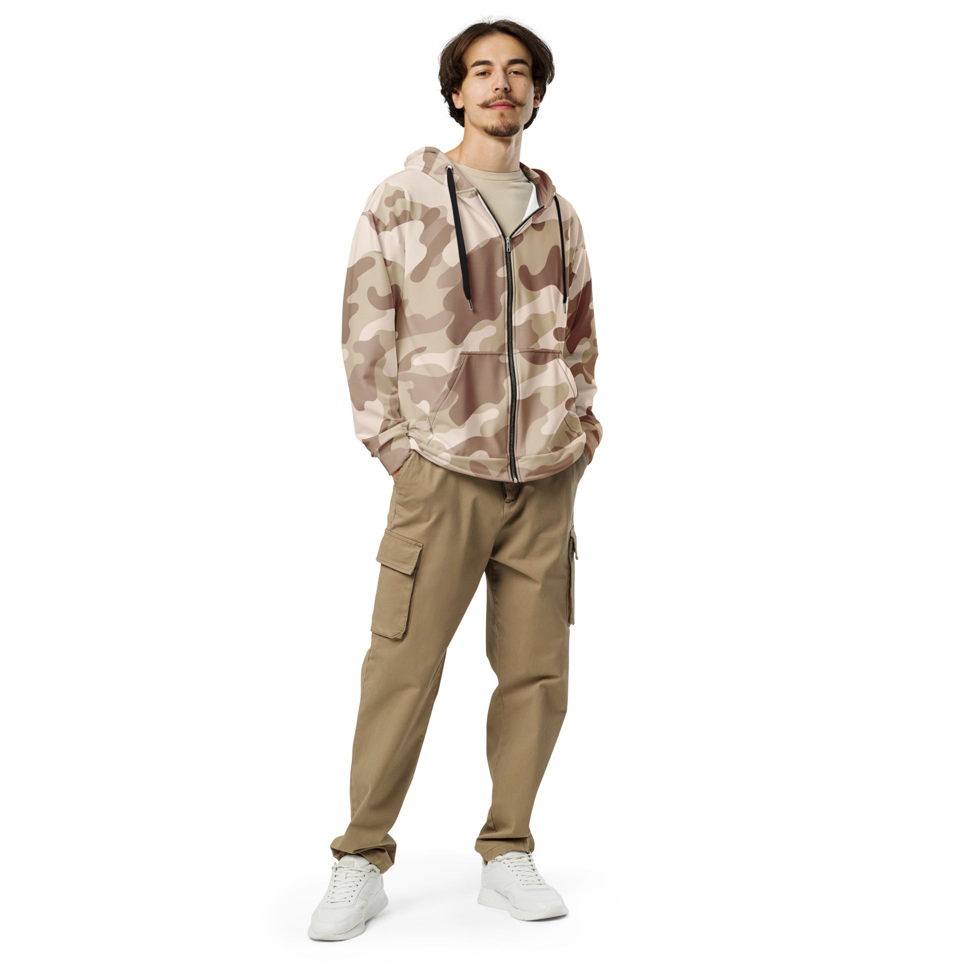 Camo Zip Up Hoodie | Unisex | Desert Brown Camouflage Camo Colors