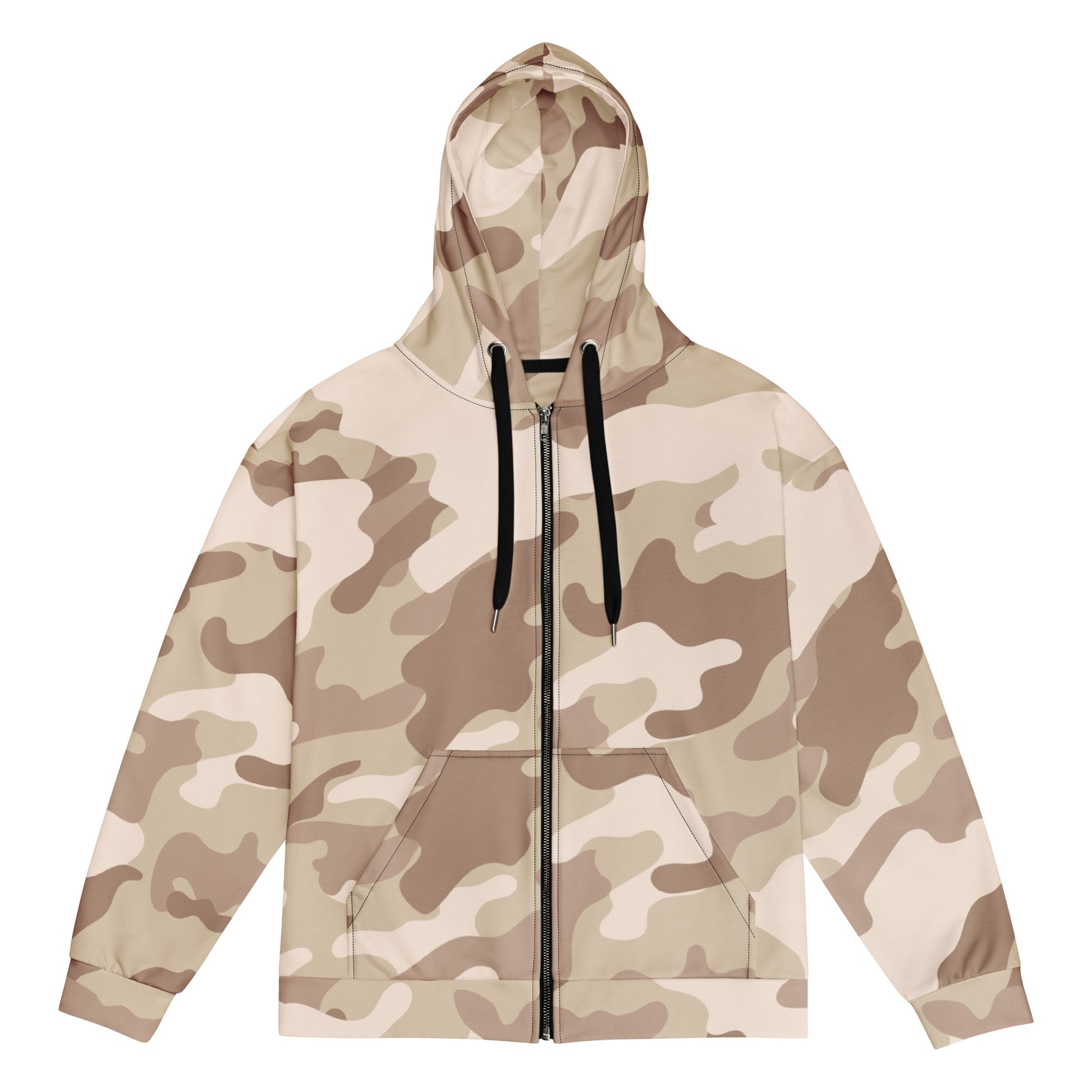 Camo Zip Up Hoodie | Unisex | Desert Brown Camouflage Camo Colors