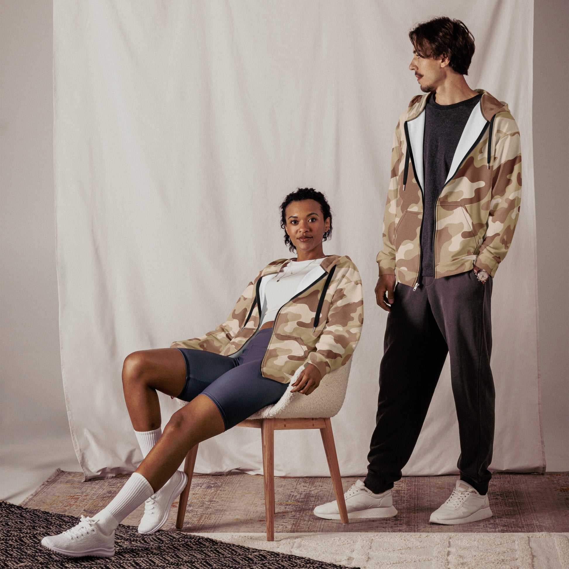 Camo Zip Up Hoodie | Unisex | Desert Brown Camouflage Camo Colors