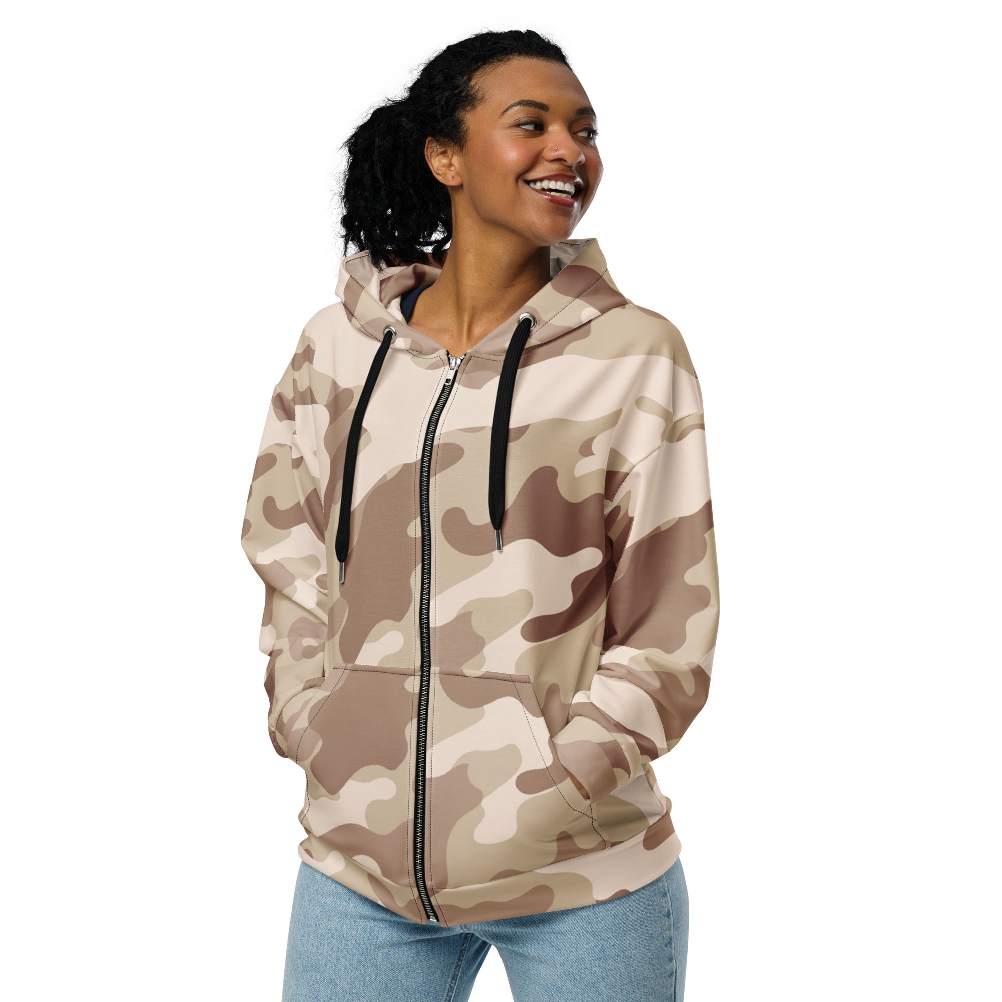Camo Zip Up Hoodie | Unisex | Desert Brown Camouflage Camo Colors