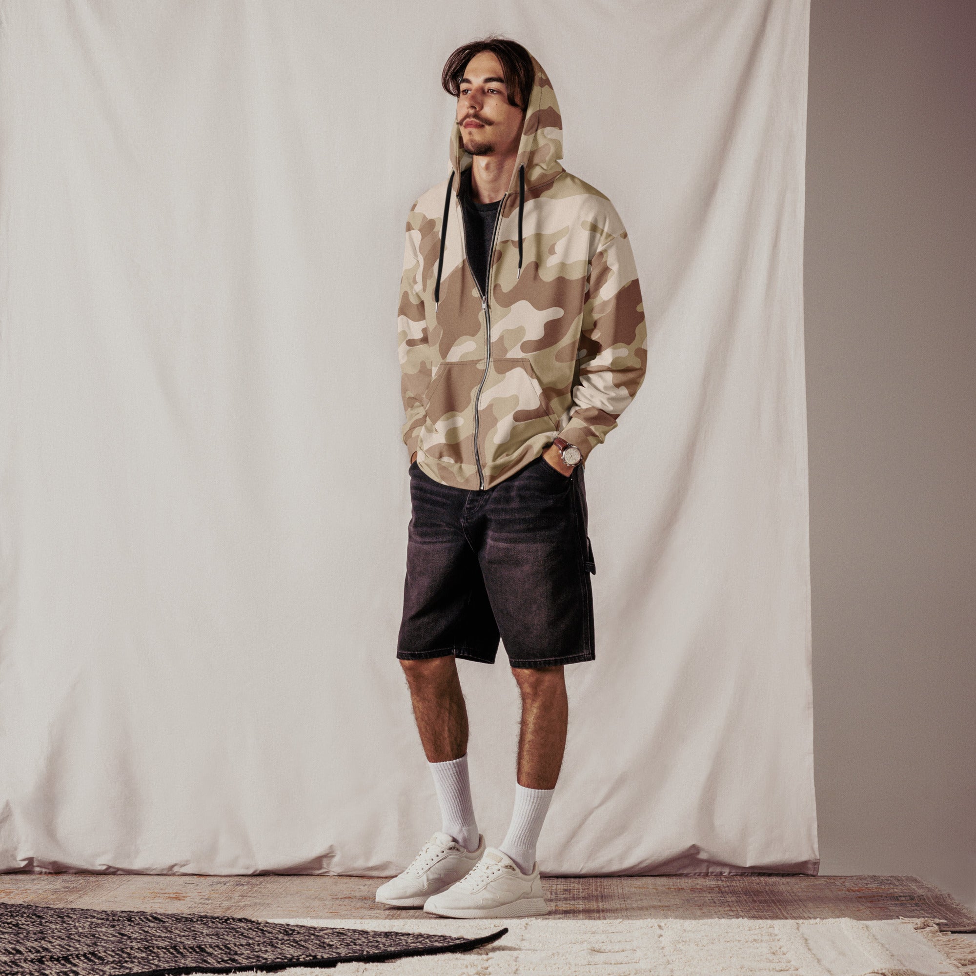 Camo Zip Up Hoodie | Unisex | Desert Brown Camouflage Camo Colors