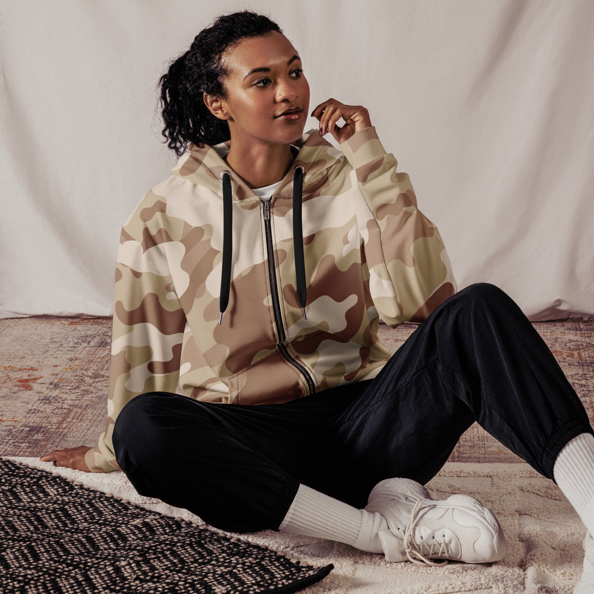 Camo Zip Up Hoodie | Unisex | Desert Brown Camouflage Camo Colors