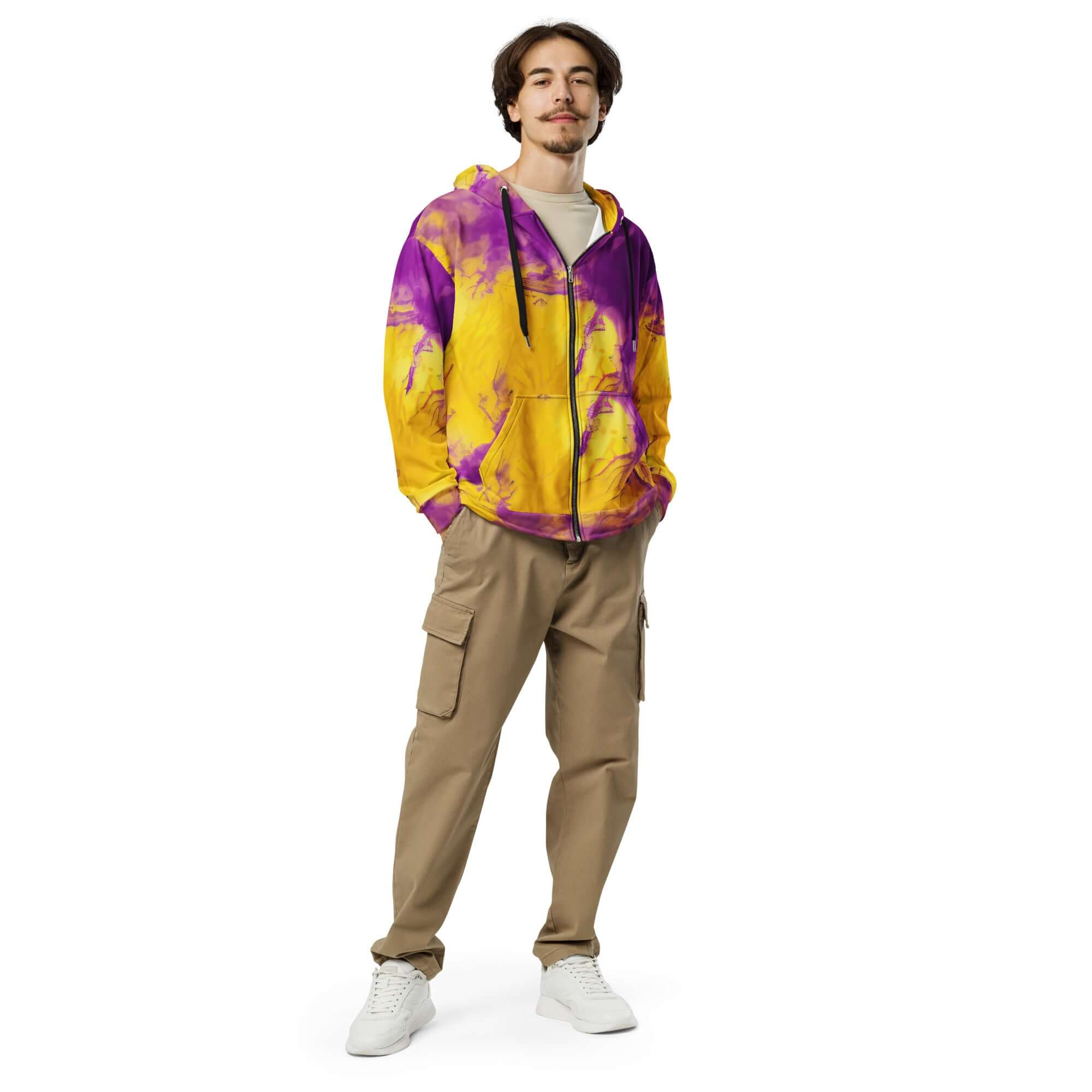 Yellow and Violet Blue Tie Dye Zip Hoodie | Unisex Camo Colors