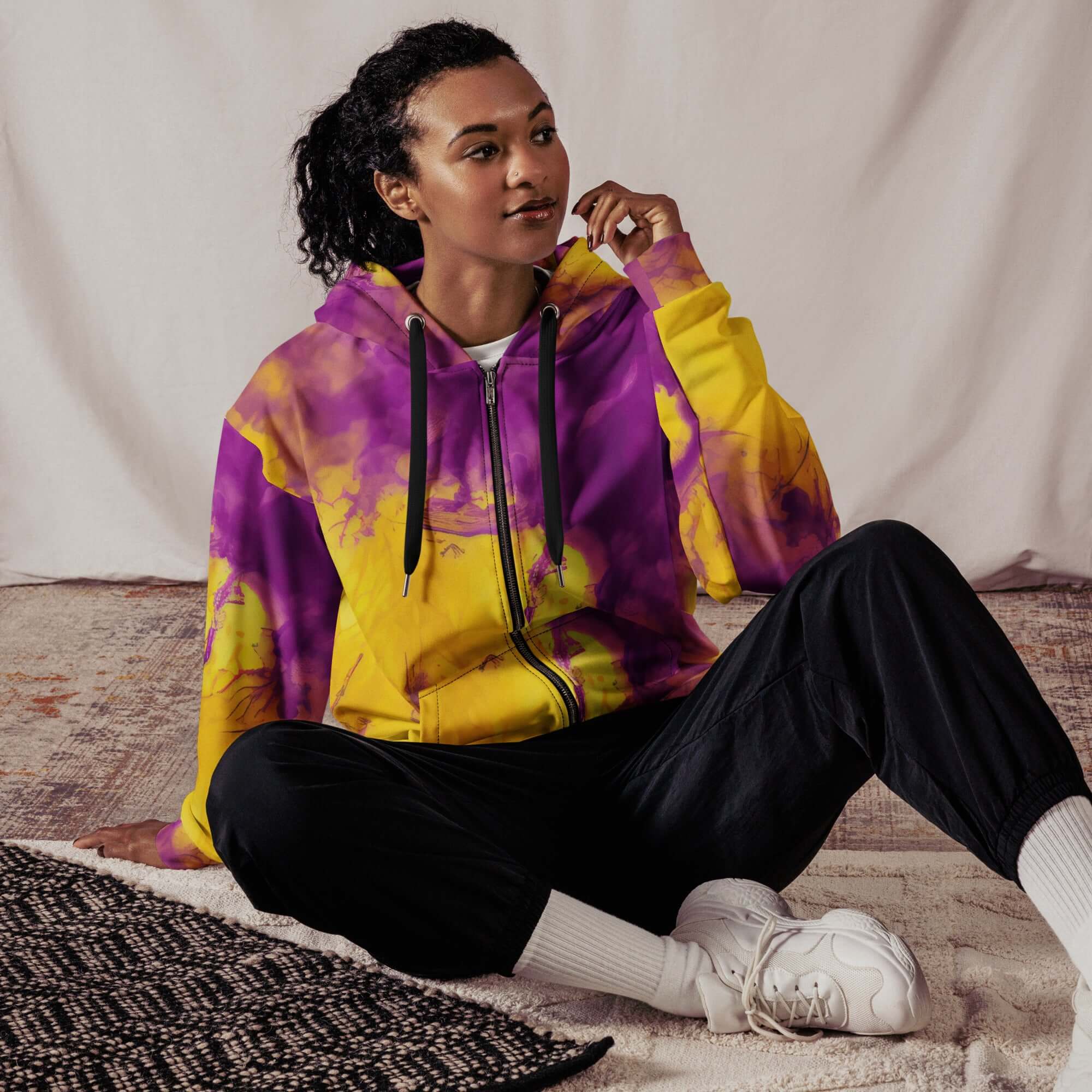 Yellow and Violet Blue Tie Dye Zip Hoodie | Unisex Camo Colors