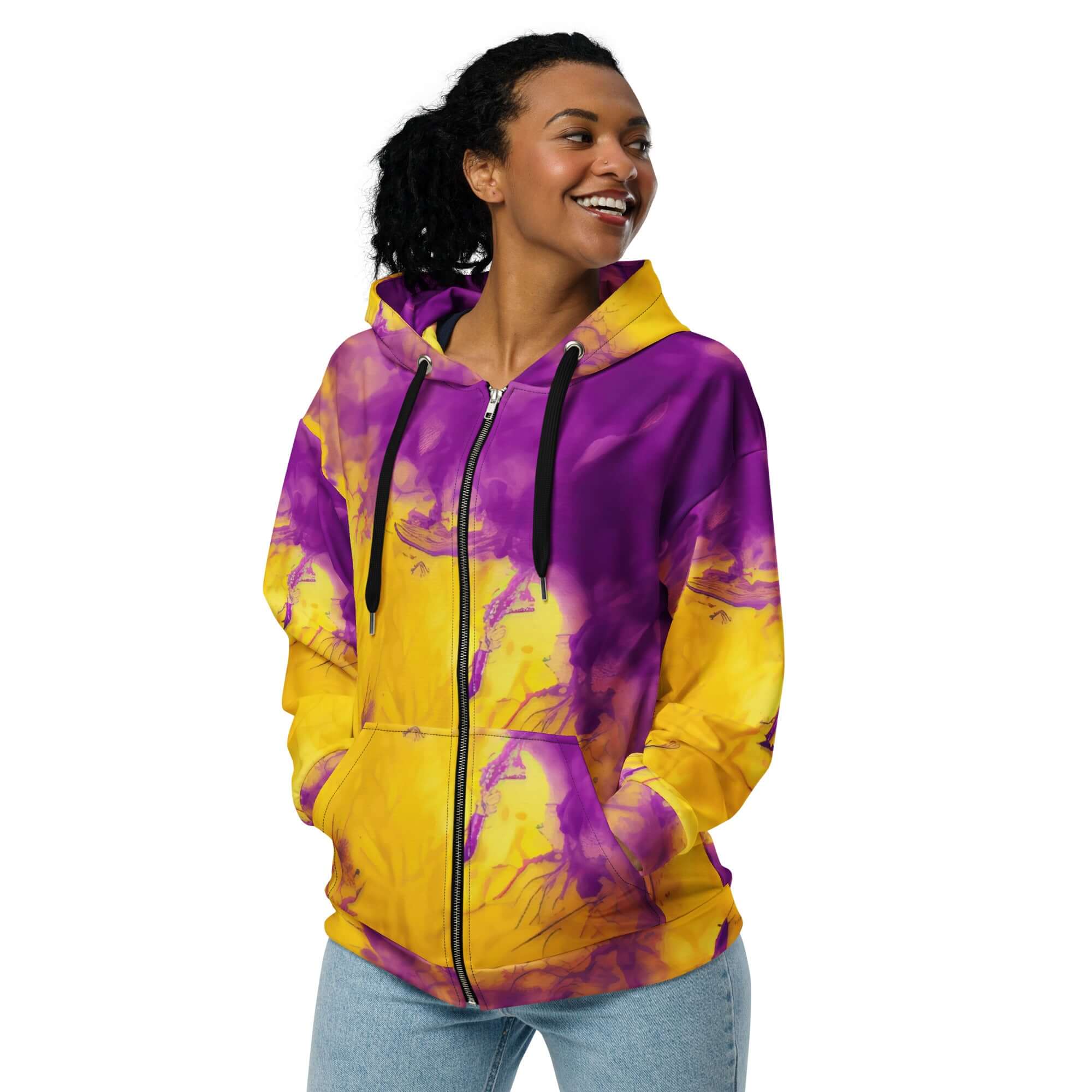 Yellow and Violet Blue Tie Dye Zip Hoodie | Unisex Camo Colors