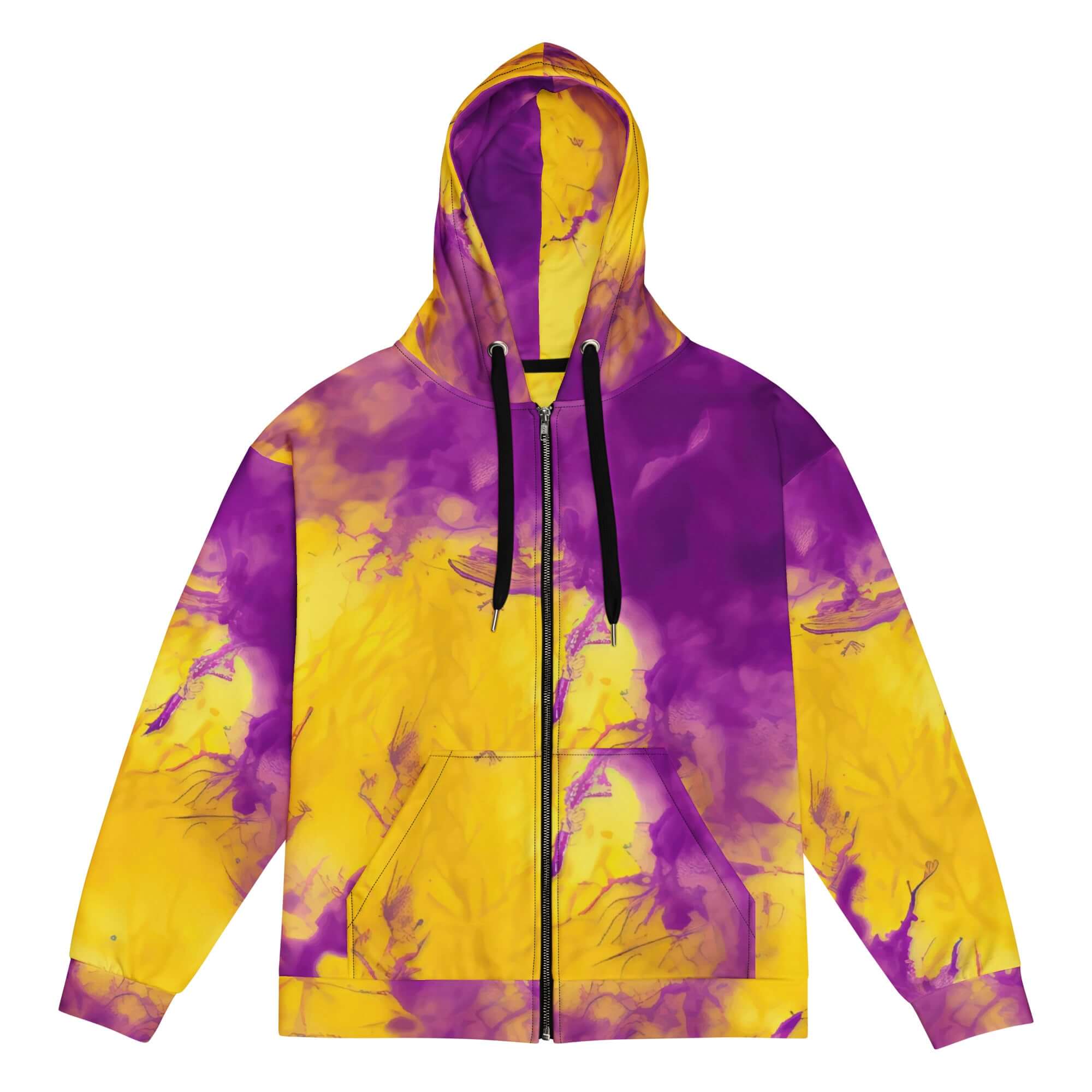 Yellow and Violet Blue Tie Dye Zip Hoodie | Unisex Camo Colors