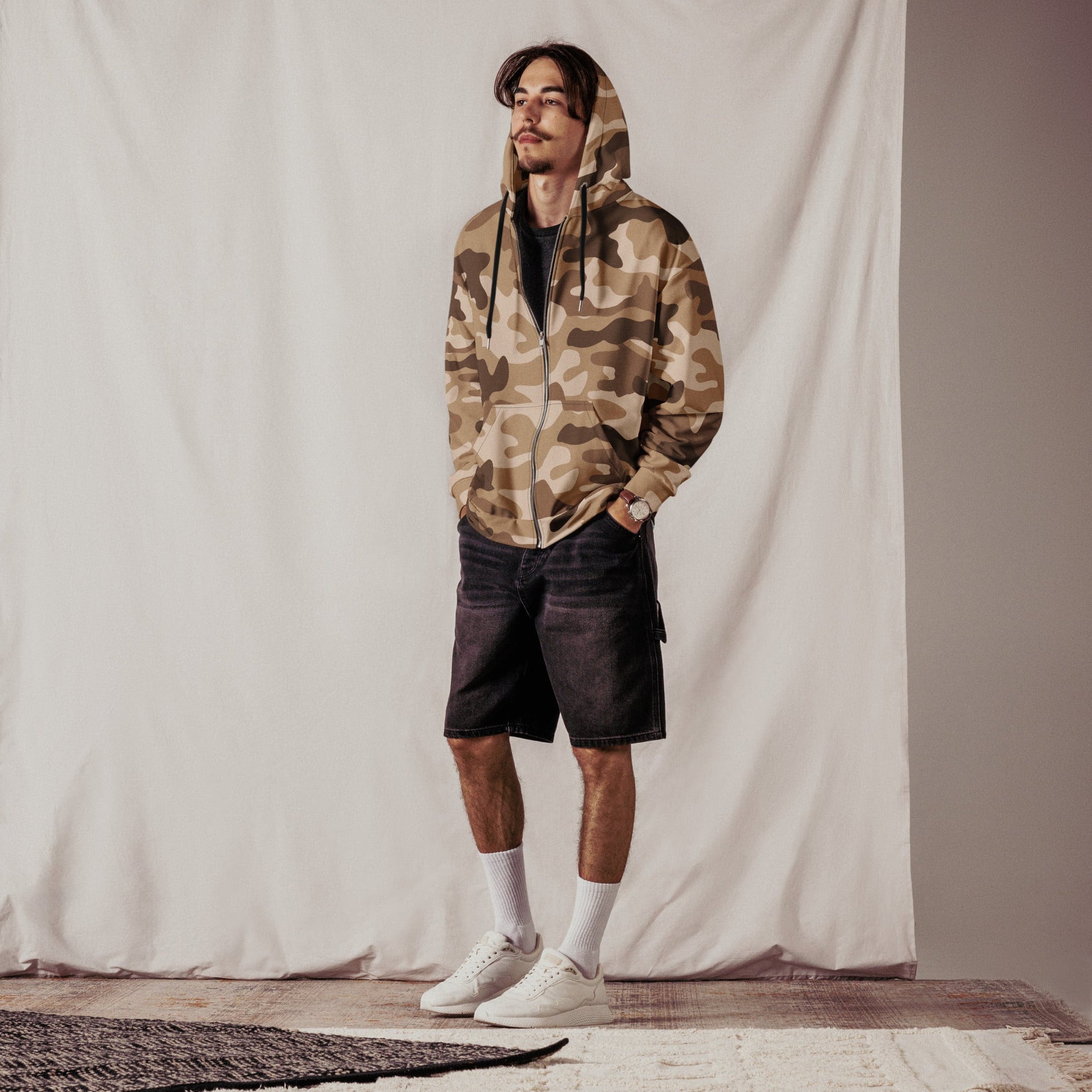 Camo Zip-Up Hoodie | Shades of Brown | Military Style | Camo Colors