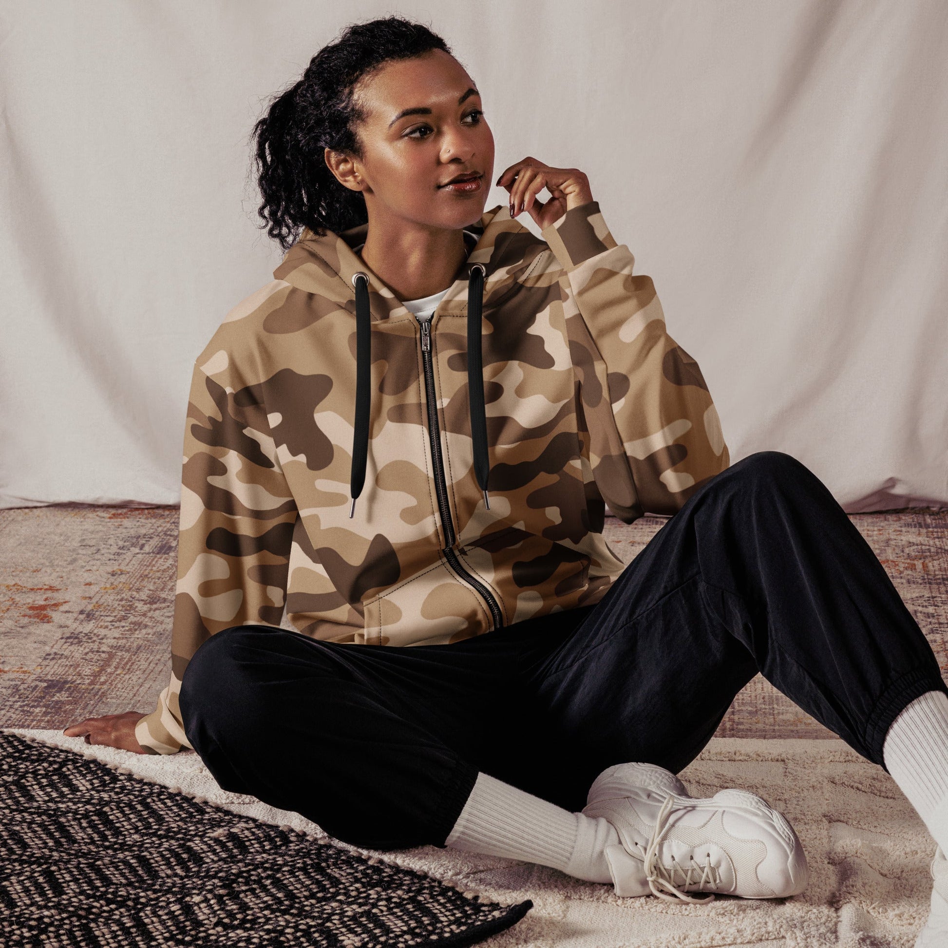 Camo Zip-Up Hoodie | Shades of Brown | Military Style | Camo Colors