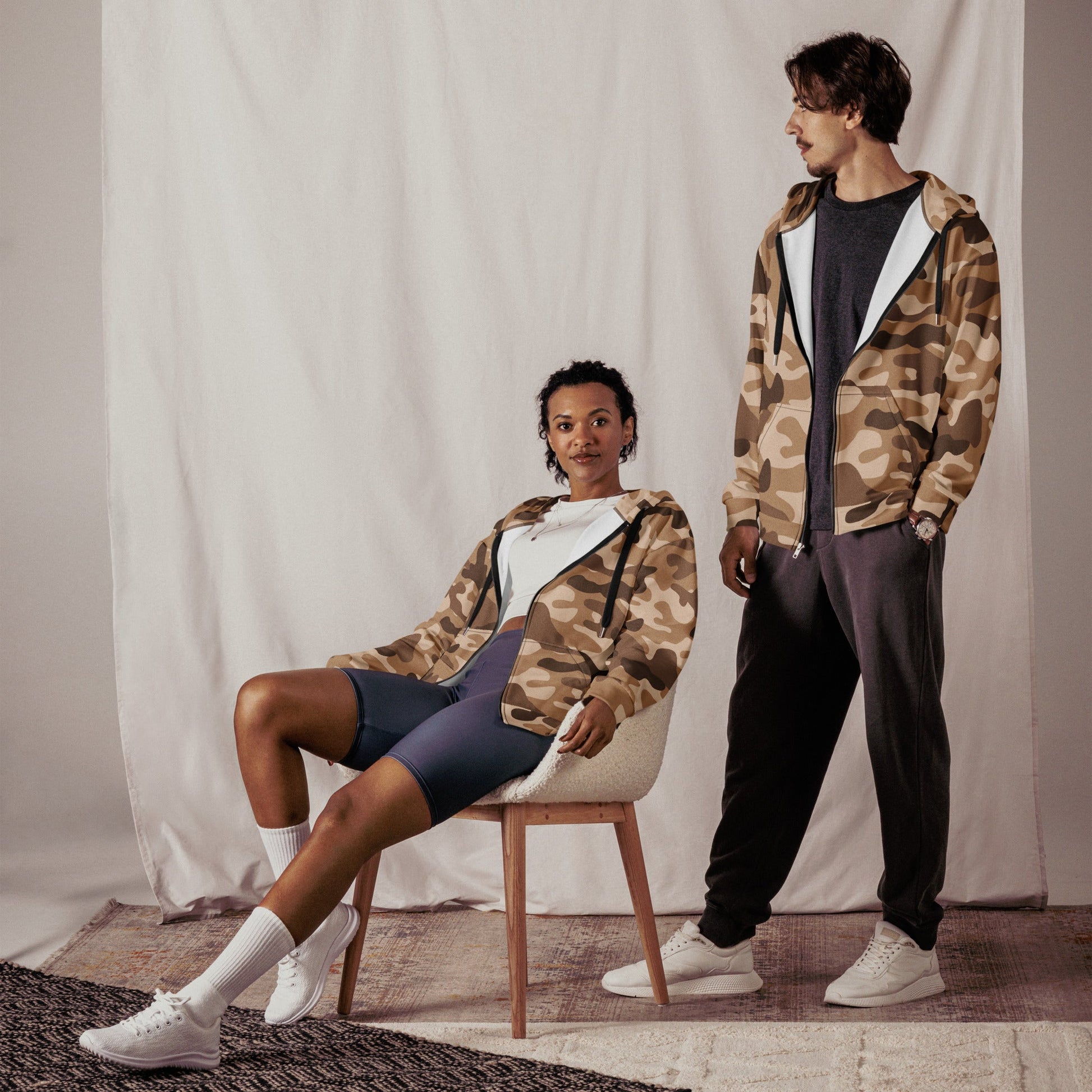 Camo Zip-Up Hoodie | Shades of Brown | Military Style | Camo Colors