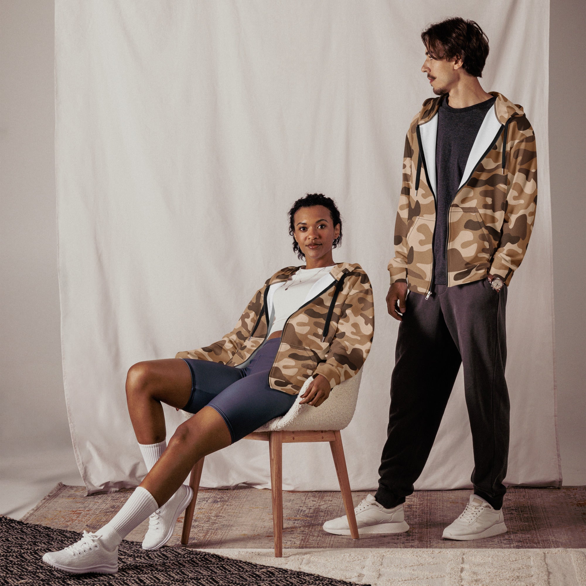 Camo Zip-Up Hoodie | Shades of Brown | Military Style | Camo Colors