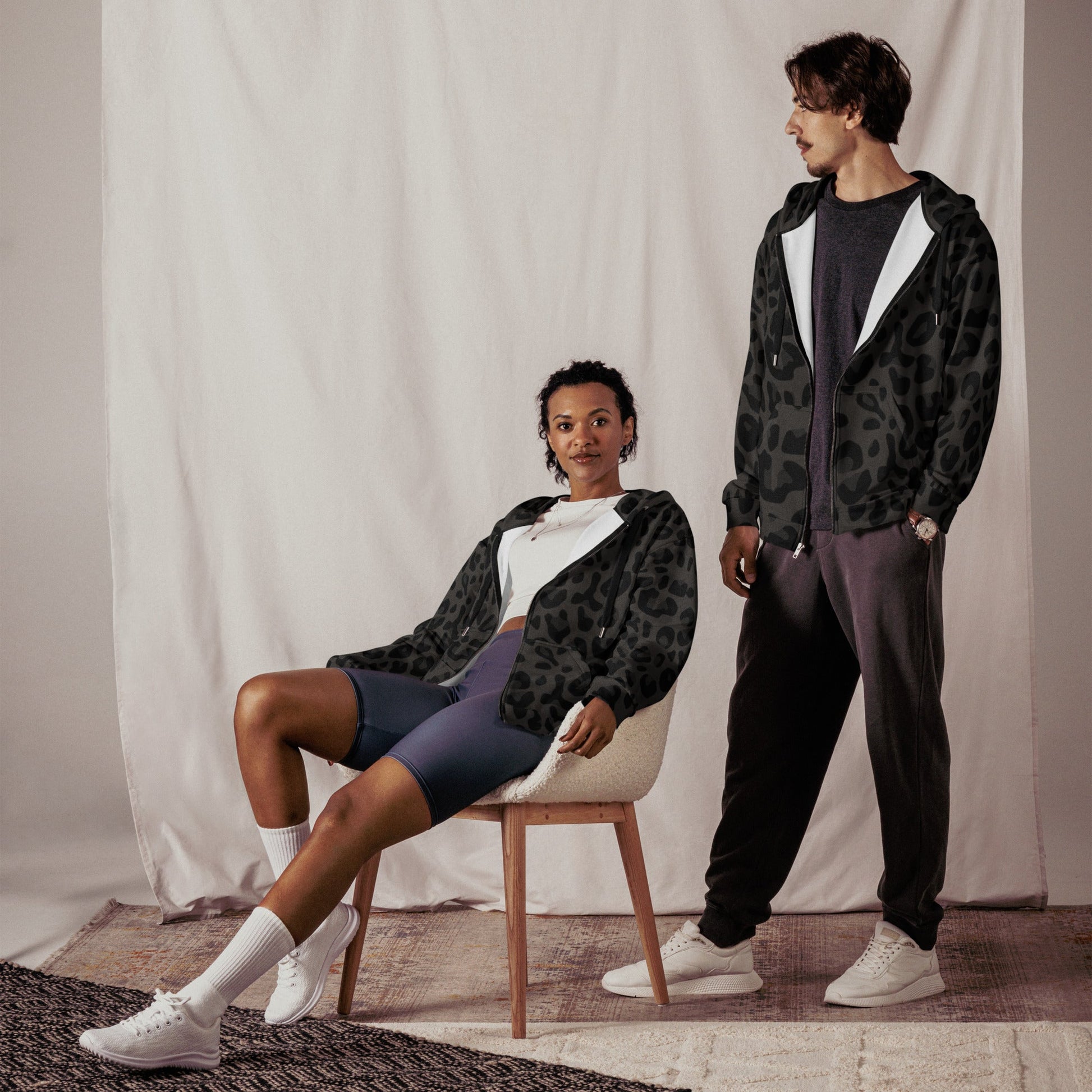 Black Puma Print Zip-Up Hoodie | Stylish & Durable | Camo Colors