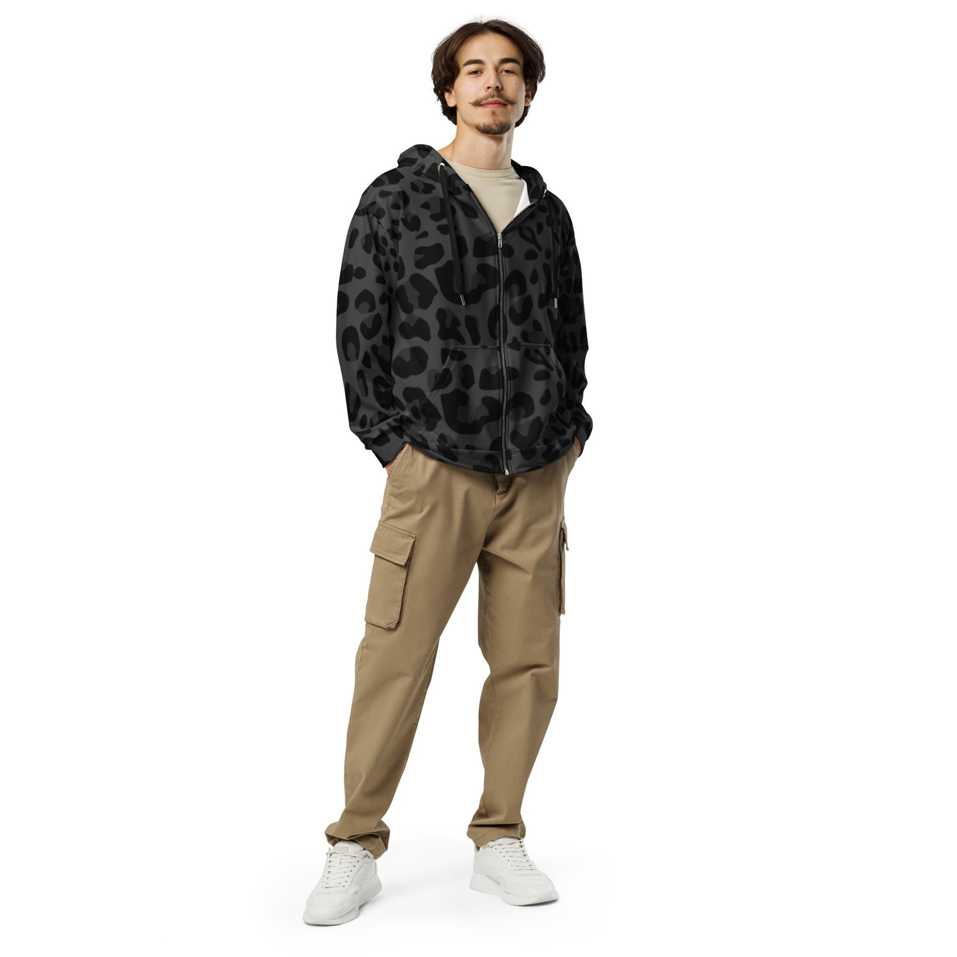 Black Puma Print Zip-Up Hoodie | Stylish & Durable | Camo Colors