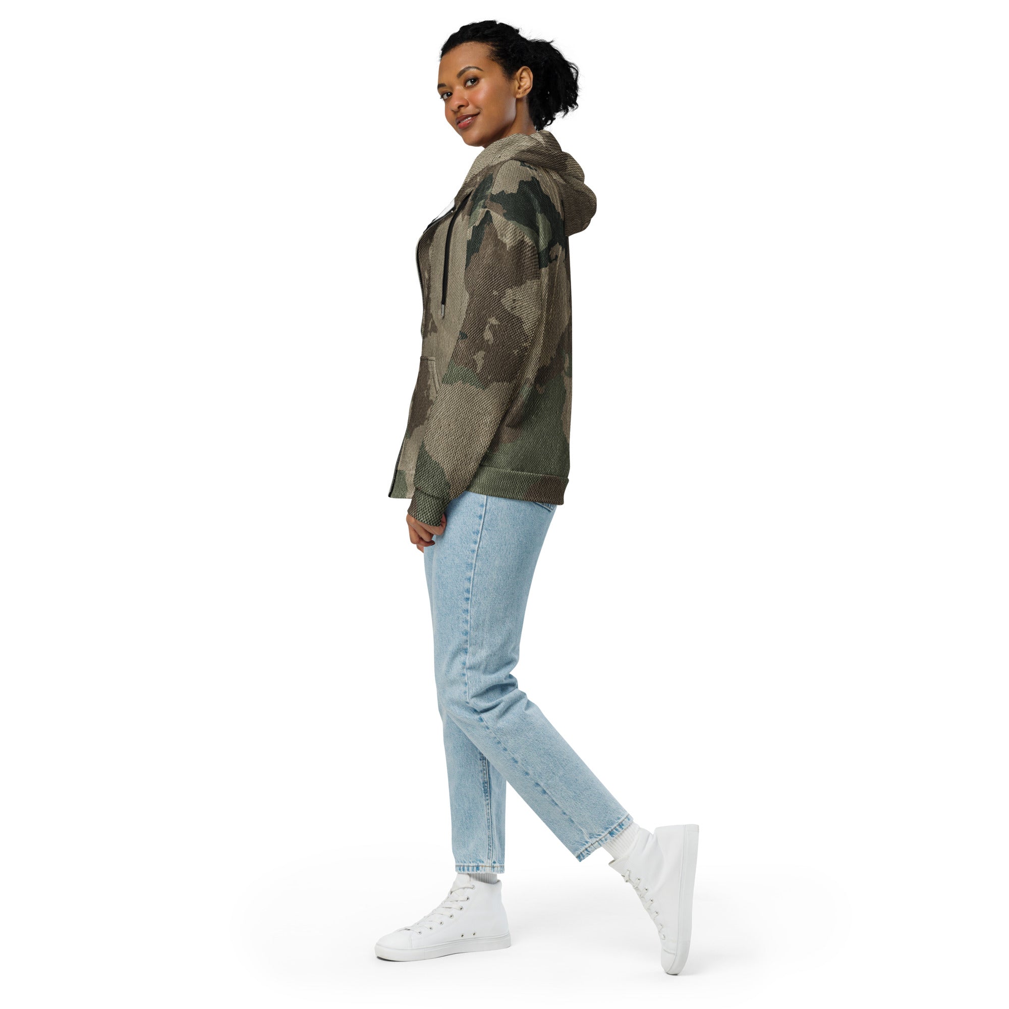 Camo Zip Up Hoodie | Unisex | Dirty Old Brown Camouflage Camo Colors