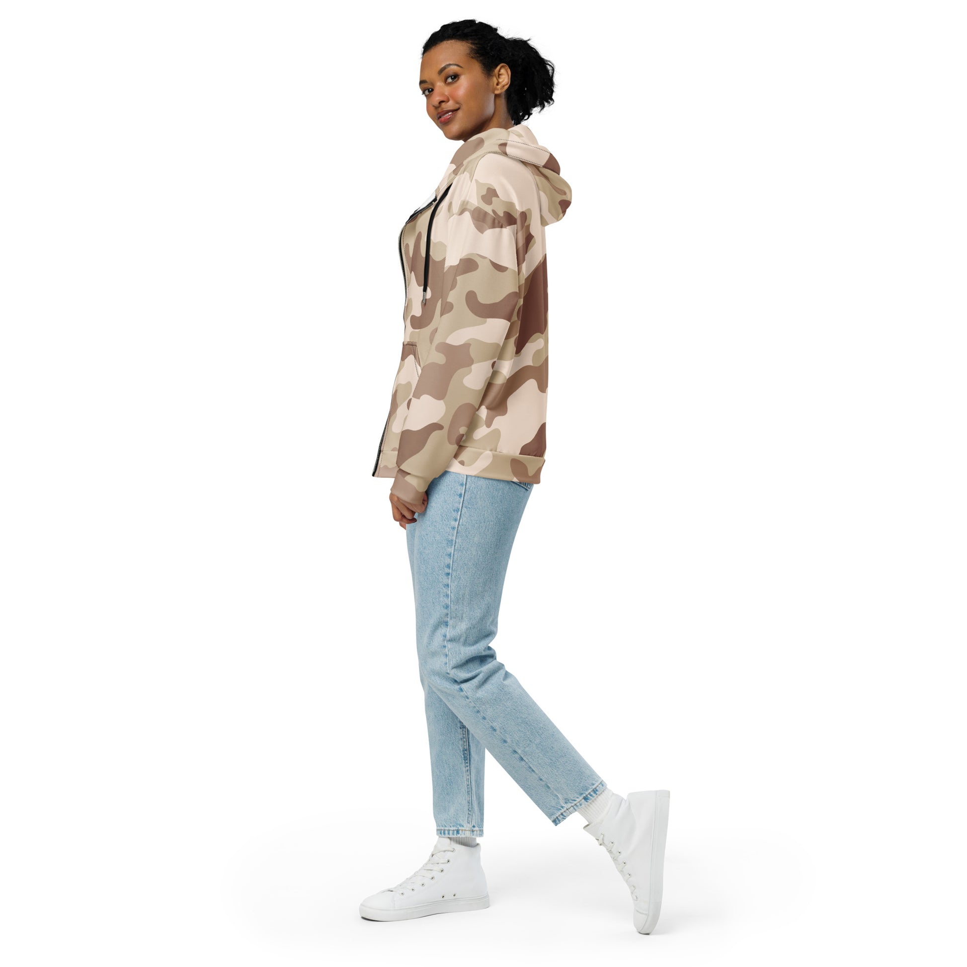 Camo Zip Up Hoodie | Unisex | Desert Brown Camouflage Camo Colors