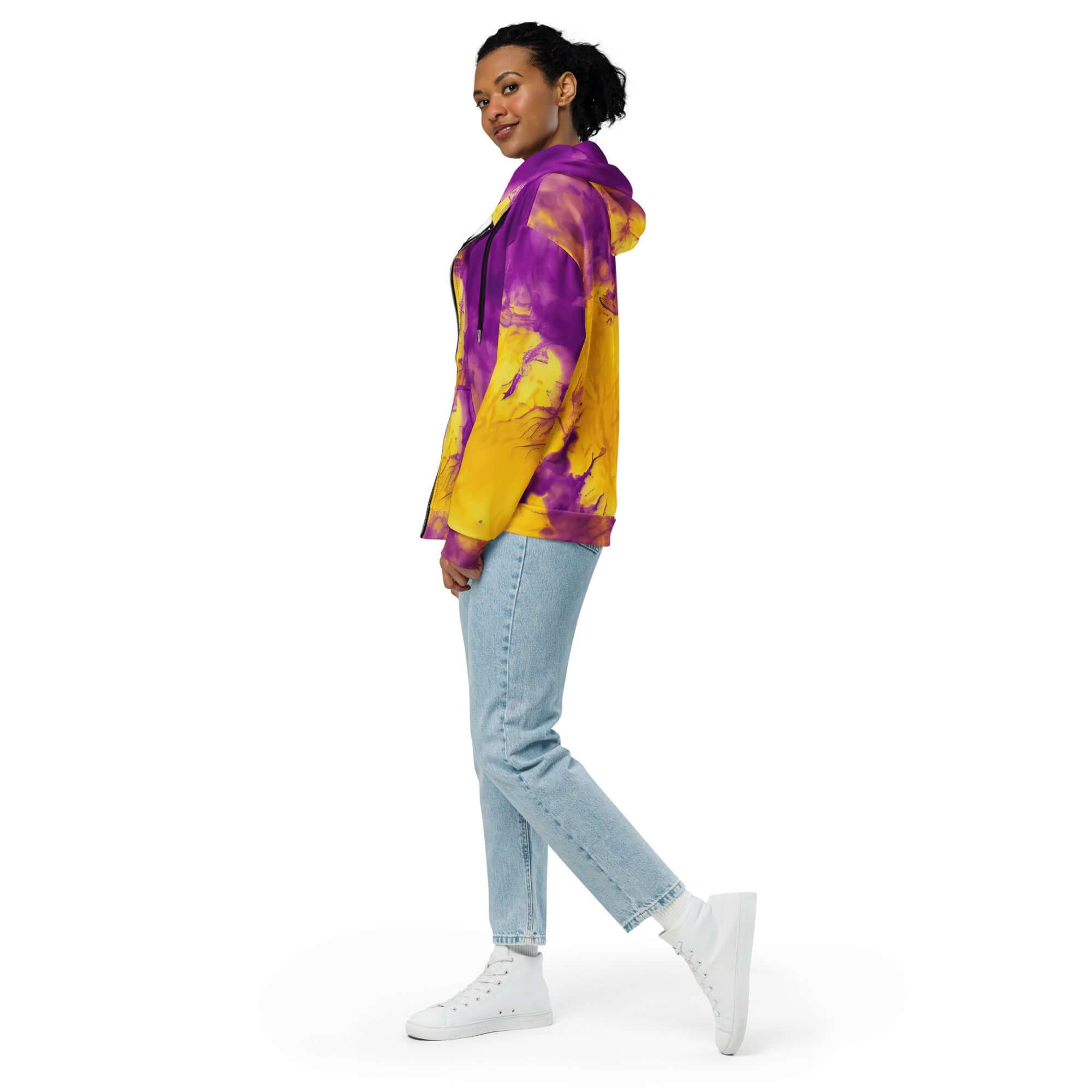 Yellow and Violet Blue Tie Dye Zip Hoodie | Unisex Camo Colors