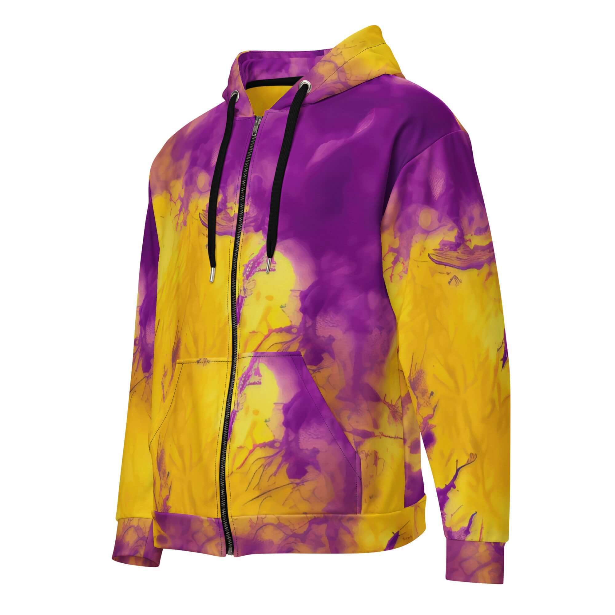 Yellow and Violet Blue Tie Dye Zip Hoodie | Unisex Camo Colors