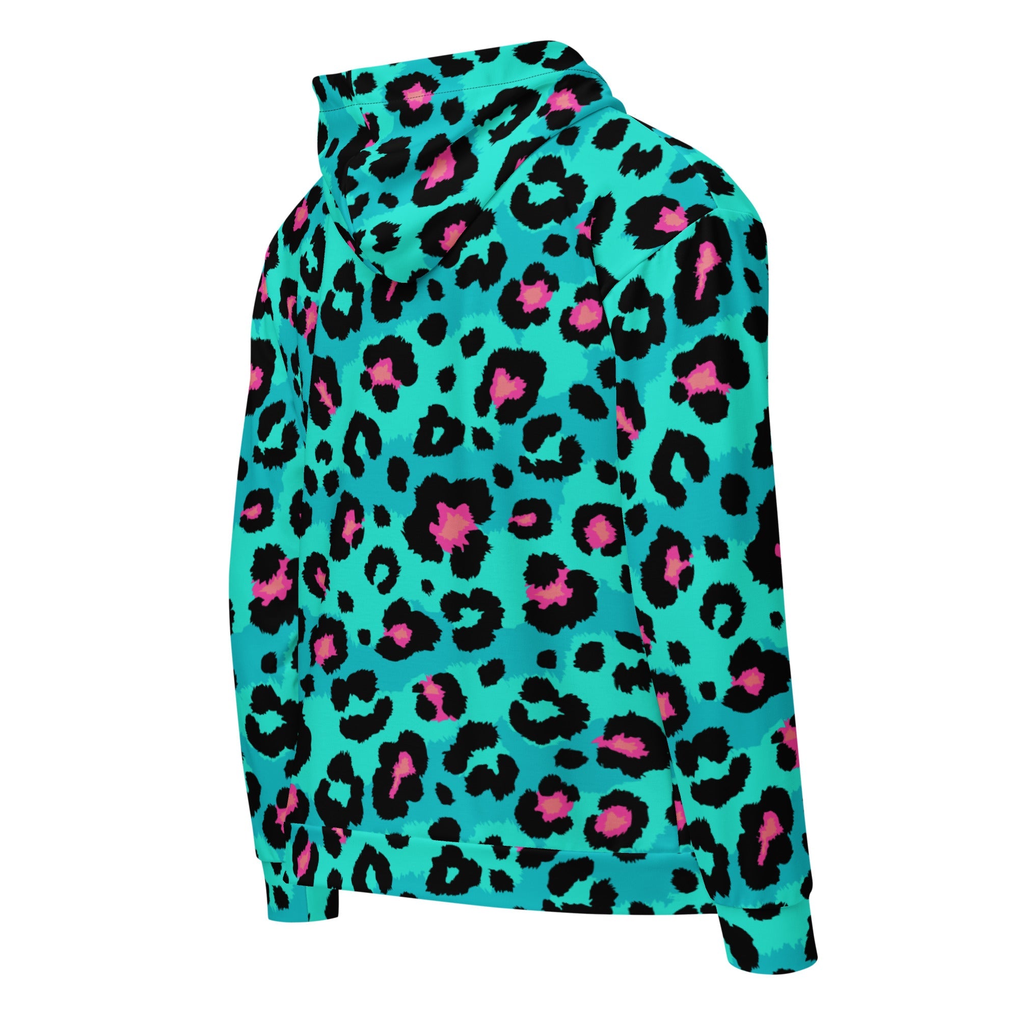 Leopard Print Zip-Up Hoodie | Black, Turquoise & Candy Pink | Camo Colors