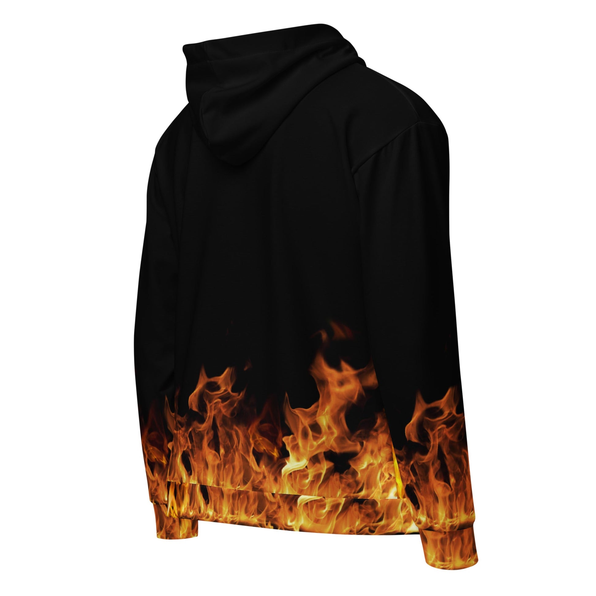 Blazing Flames Zip Hoodie | Black Background | Camo Colors