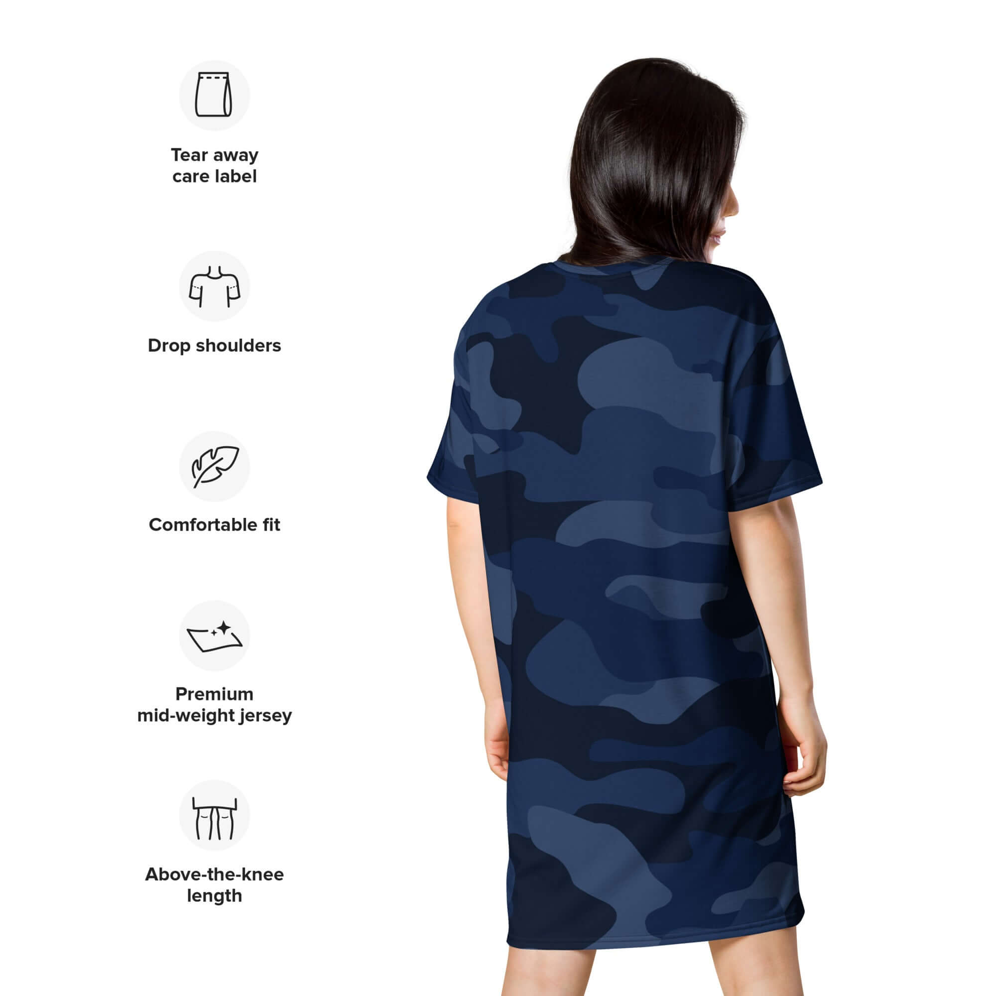 T-shirt Dress in Deep Blue Camo Print | Camo Colors