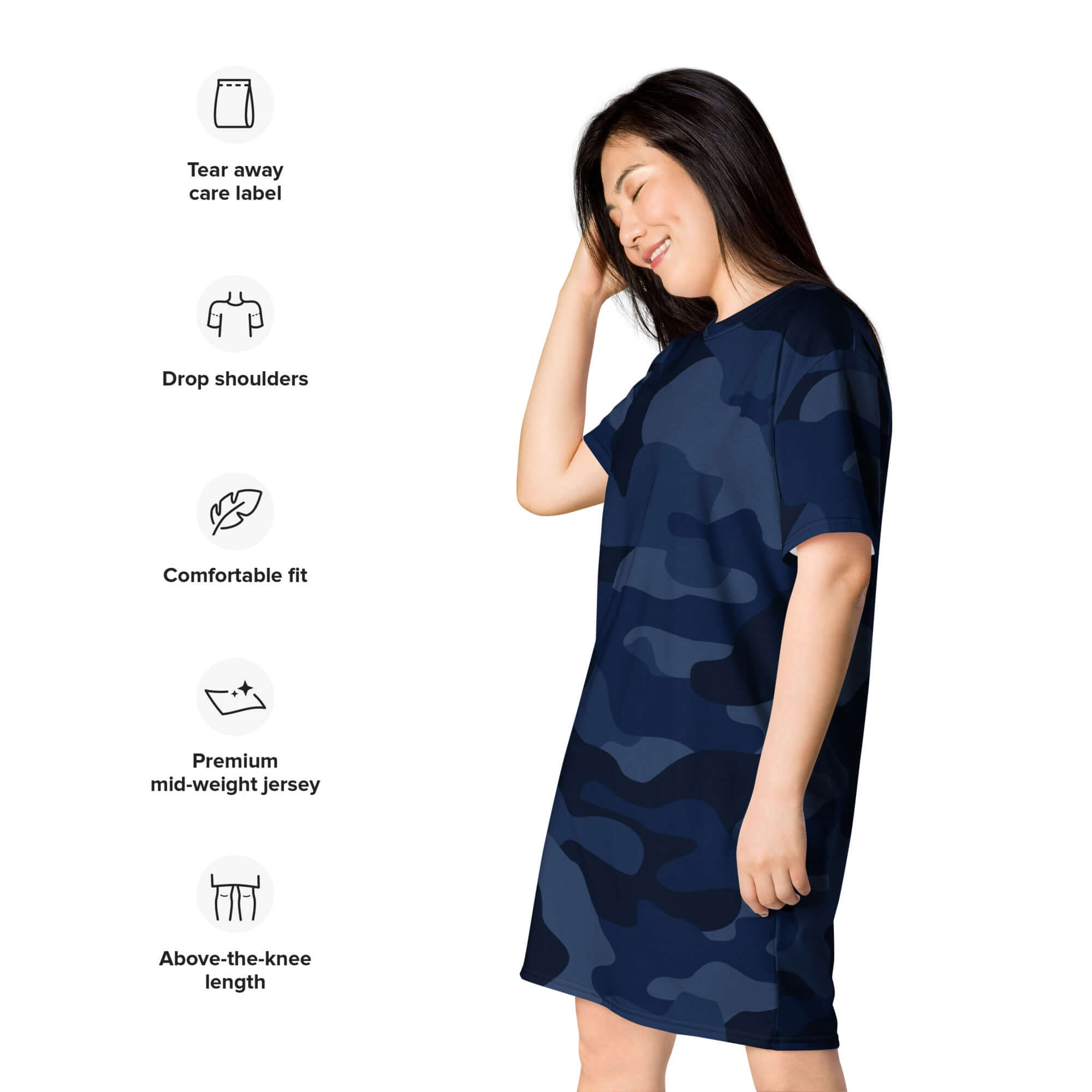 T-shirt Dress in Deep Blue Camo Print | Camo Colors