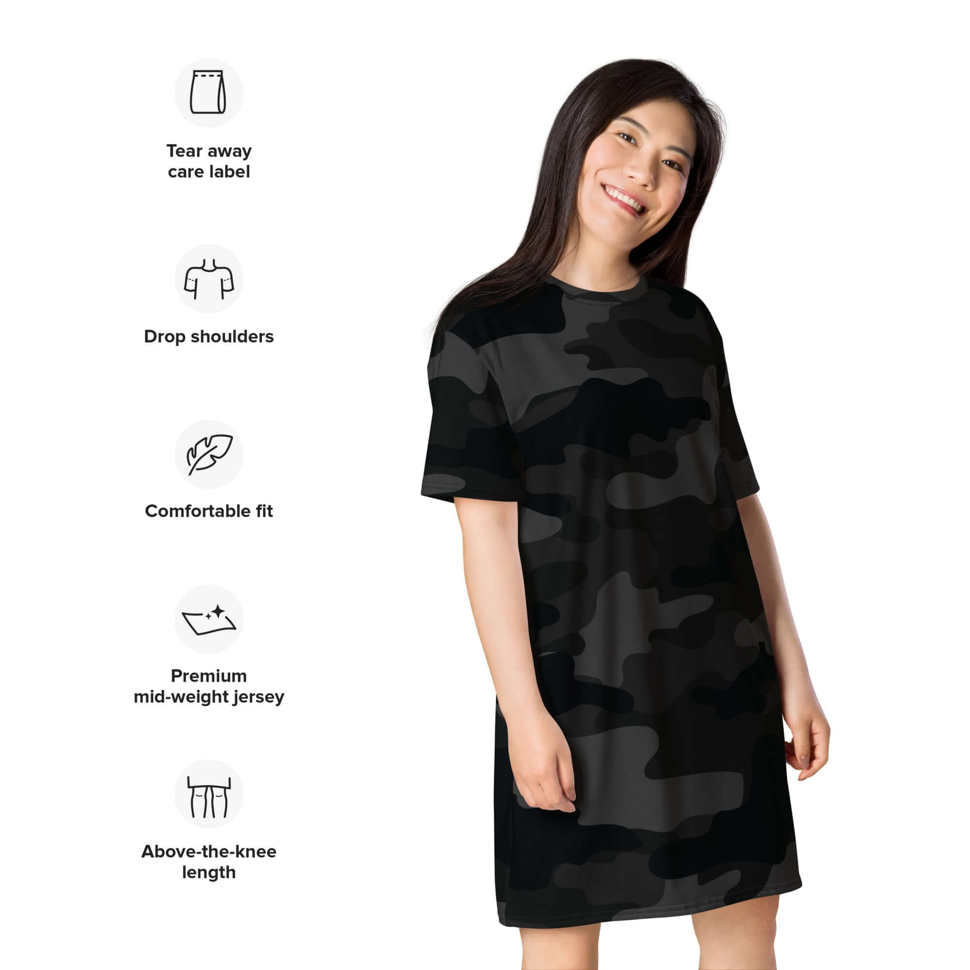 Black Camo T-shirt Dress For Women | Camo Colors