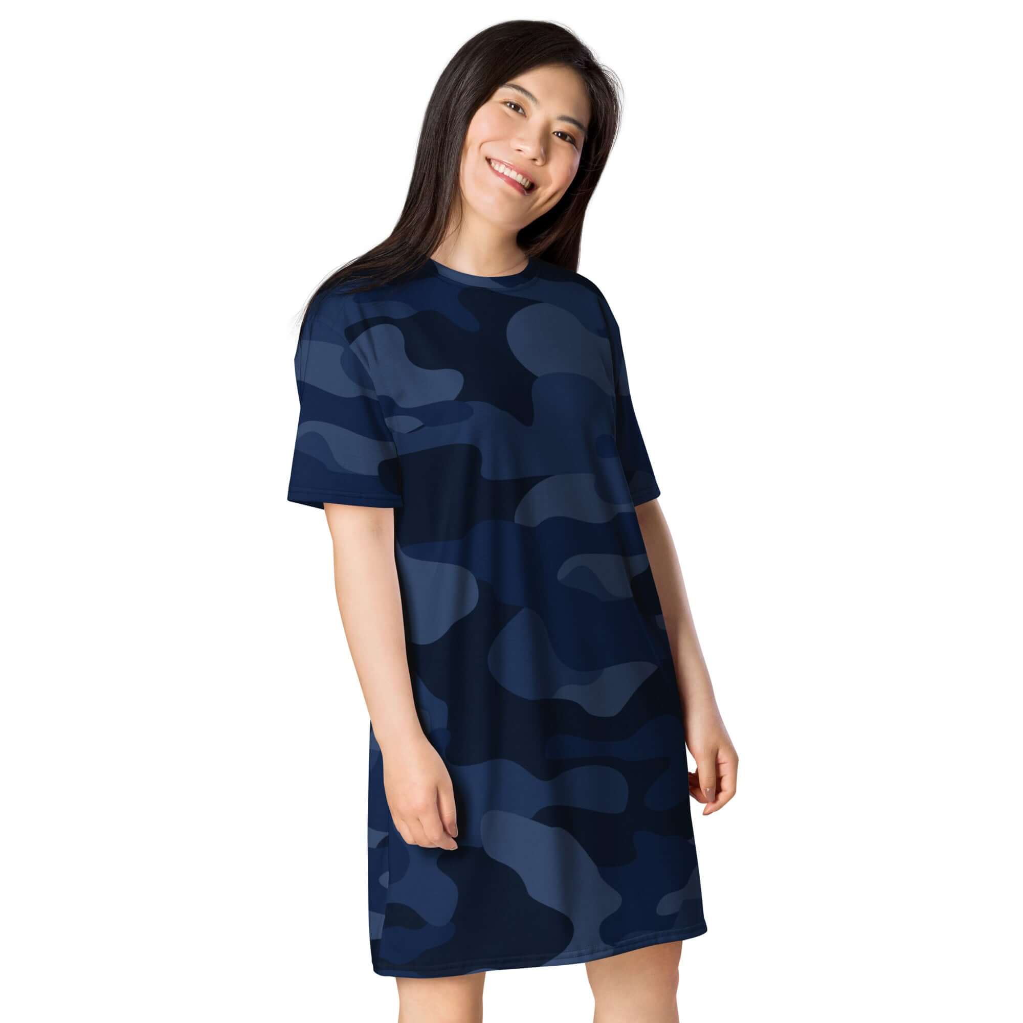 T-shirt Dress in Deep Blue Camo Print | Camo Colors
