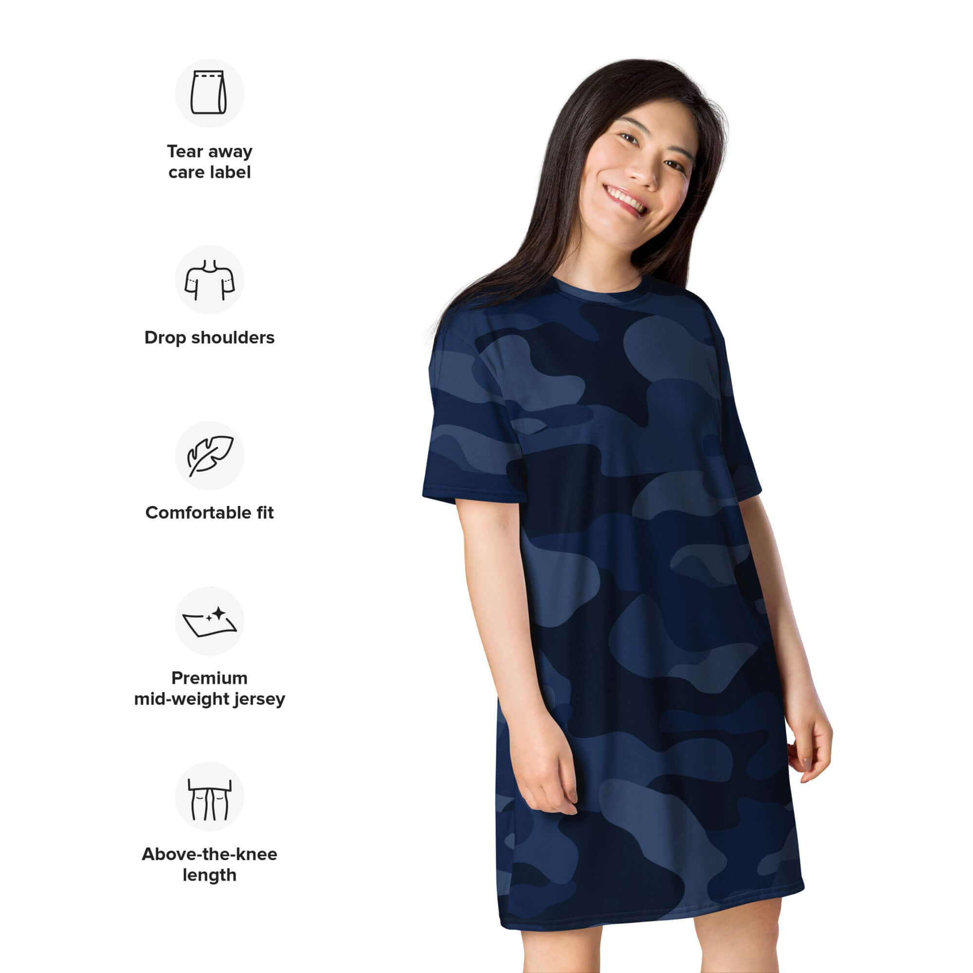 T-shirt Dress in Deep Blue Camo Print | Camo Colors