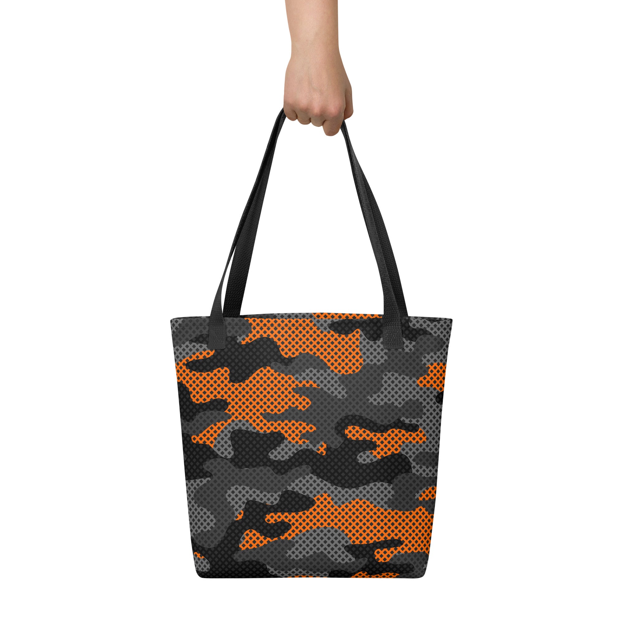 Camo Tote Bag | Orange & Black Pixel Camouflage Camo Colors