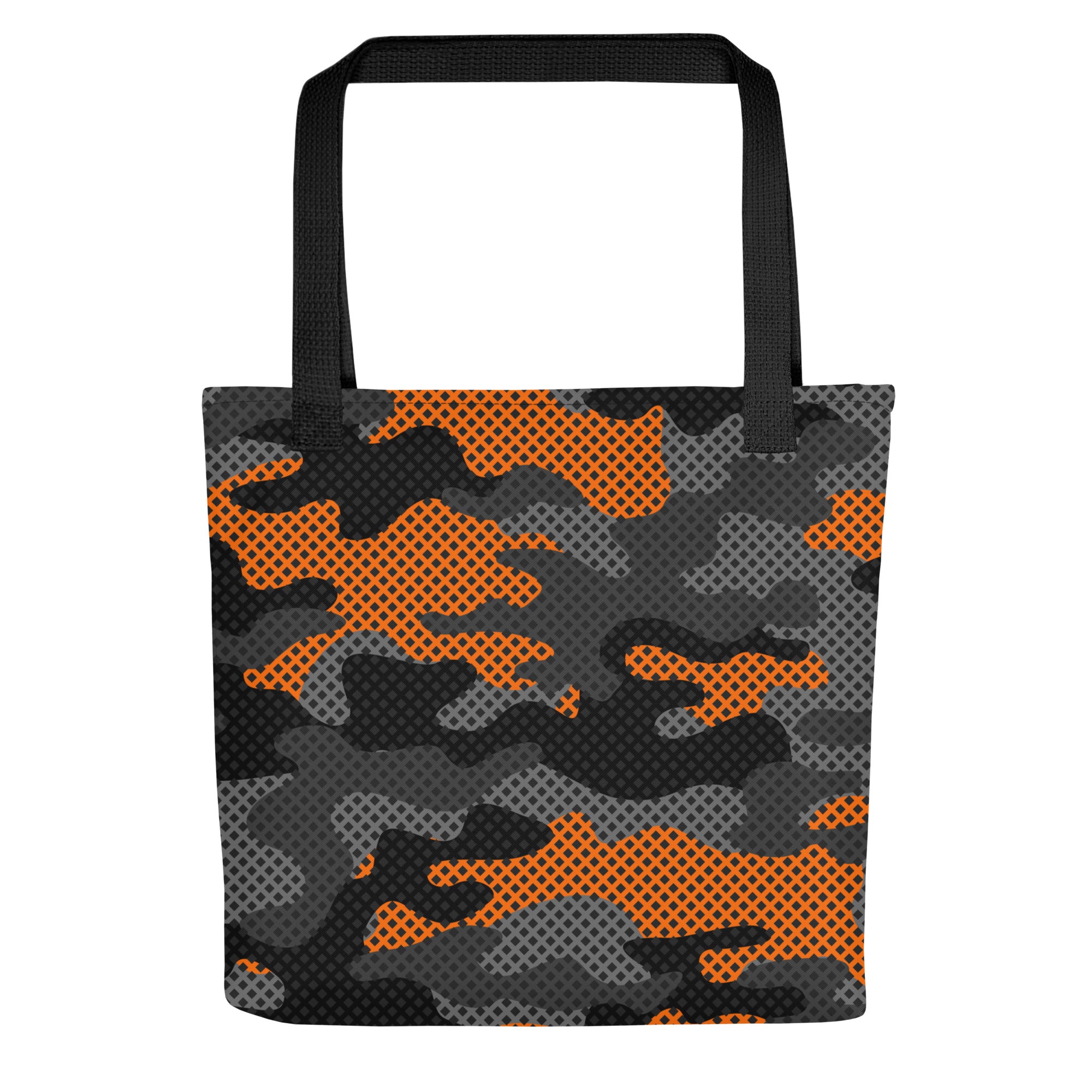 Camo Tote Bag | Orange & Black Pixel Camouflage Camo Colors