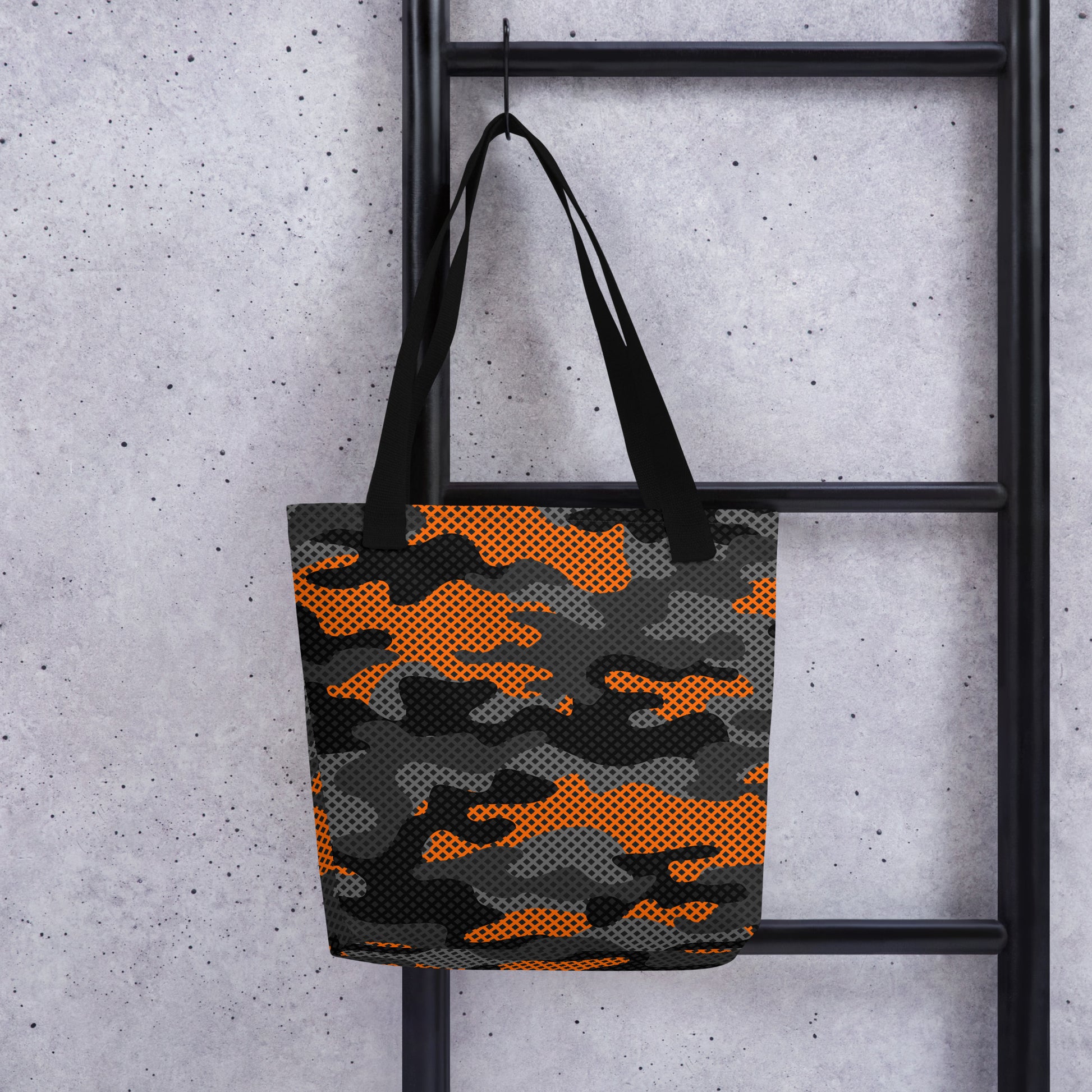 Camo Tote Bag | Orange & Black Pixel Camouflage Camo Colors