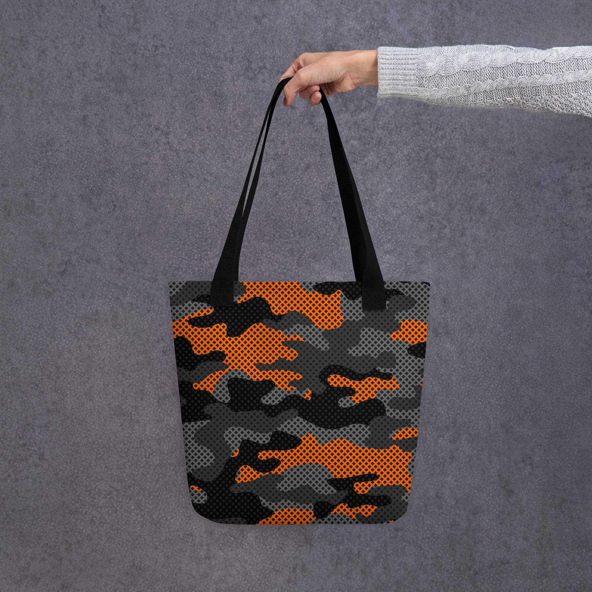 Camo Tote Bag | Orange & Black Pixel Camouflage Camo Colors