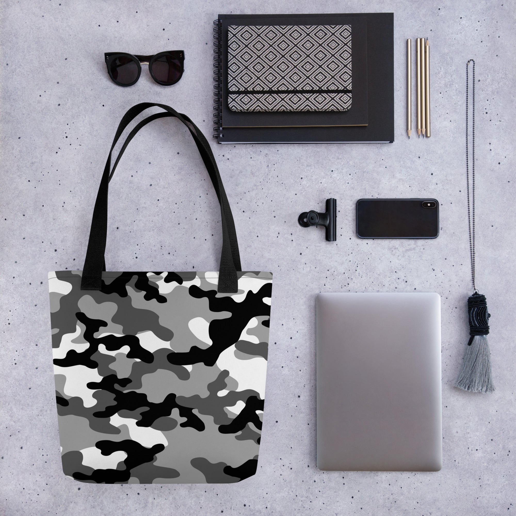 Camo Tote Bag | Black, Gray, and White Camouflage Camo Colors