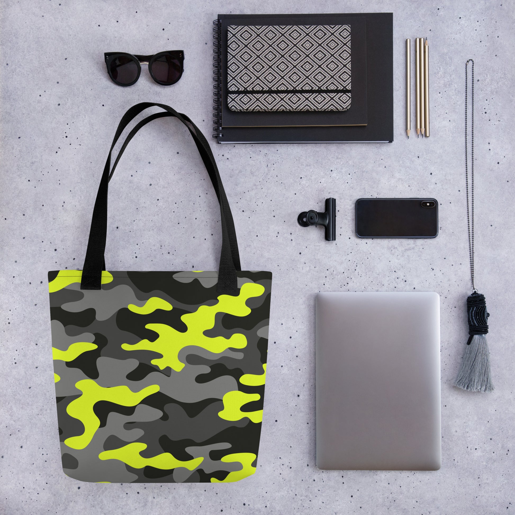 Camo Tote Bag | Black, Gray, and Yellow Camouflage Camo Colors