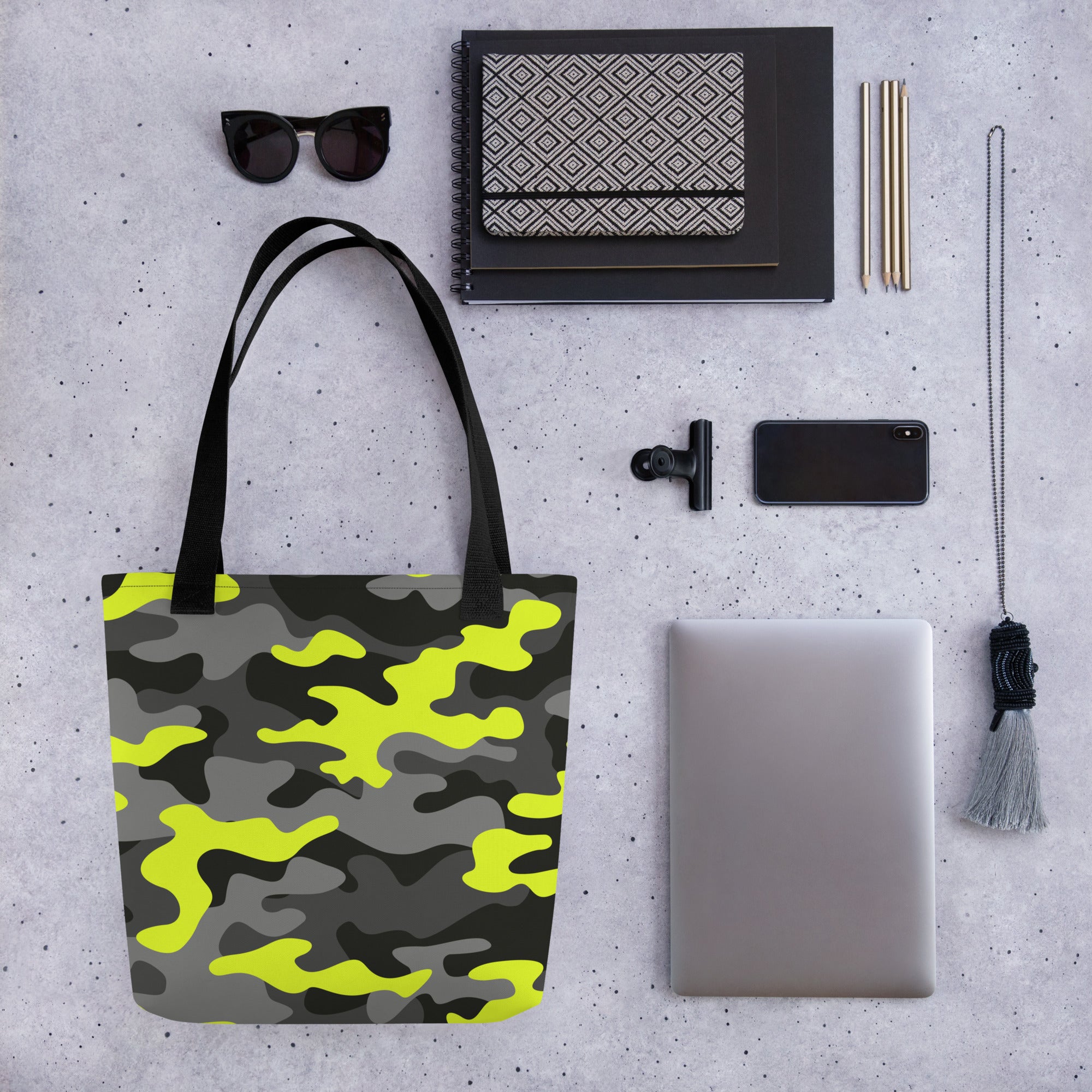 Camo Tote Bag | Black, Gray, and Yellow Camouflage Camo Colors