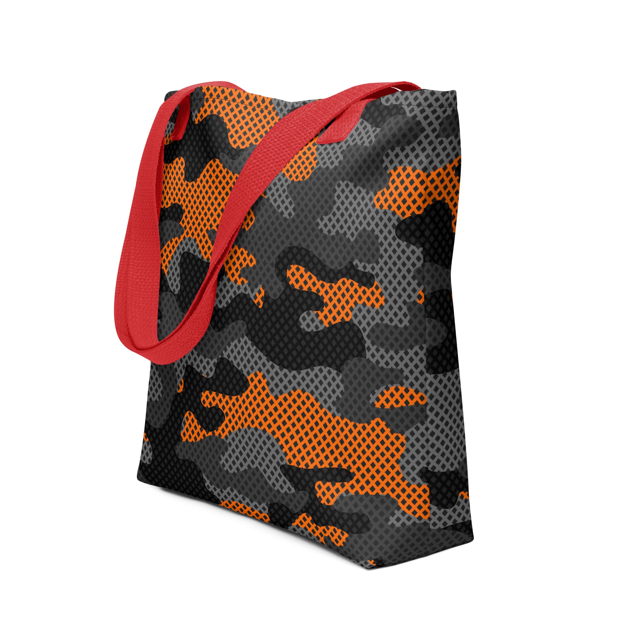Camo Tote Bag | Orange & Black Pixel Camouflage Camo Colors