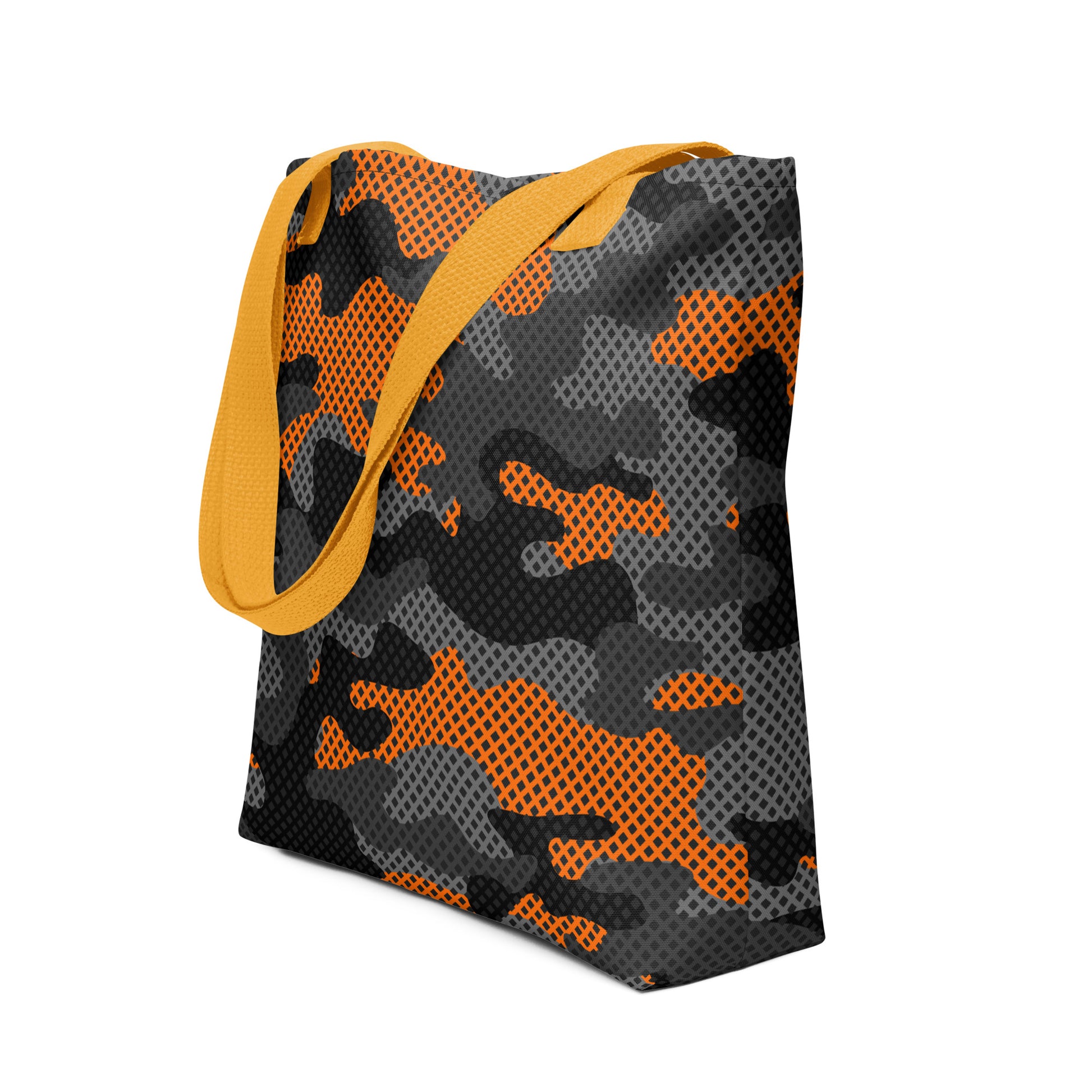 Camo Tote Bag | Orange & Black Pixel Camouflage Camo Colors