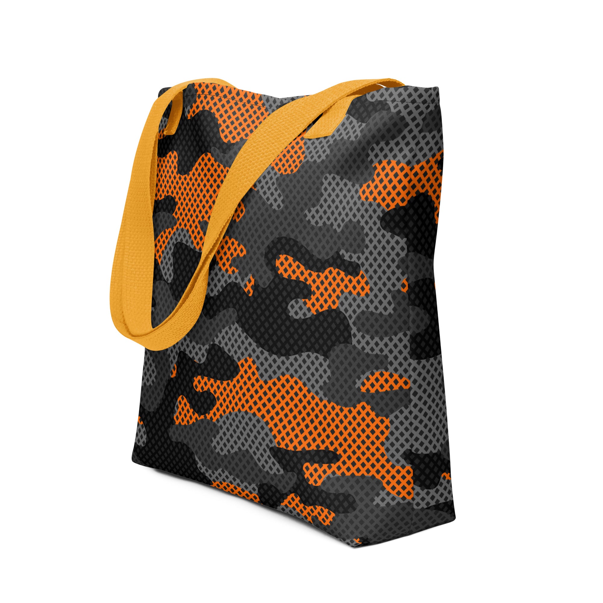 Camo Tote Bag | Orange & Black Pixel Camouflage Camo Colors