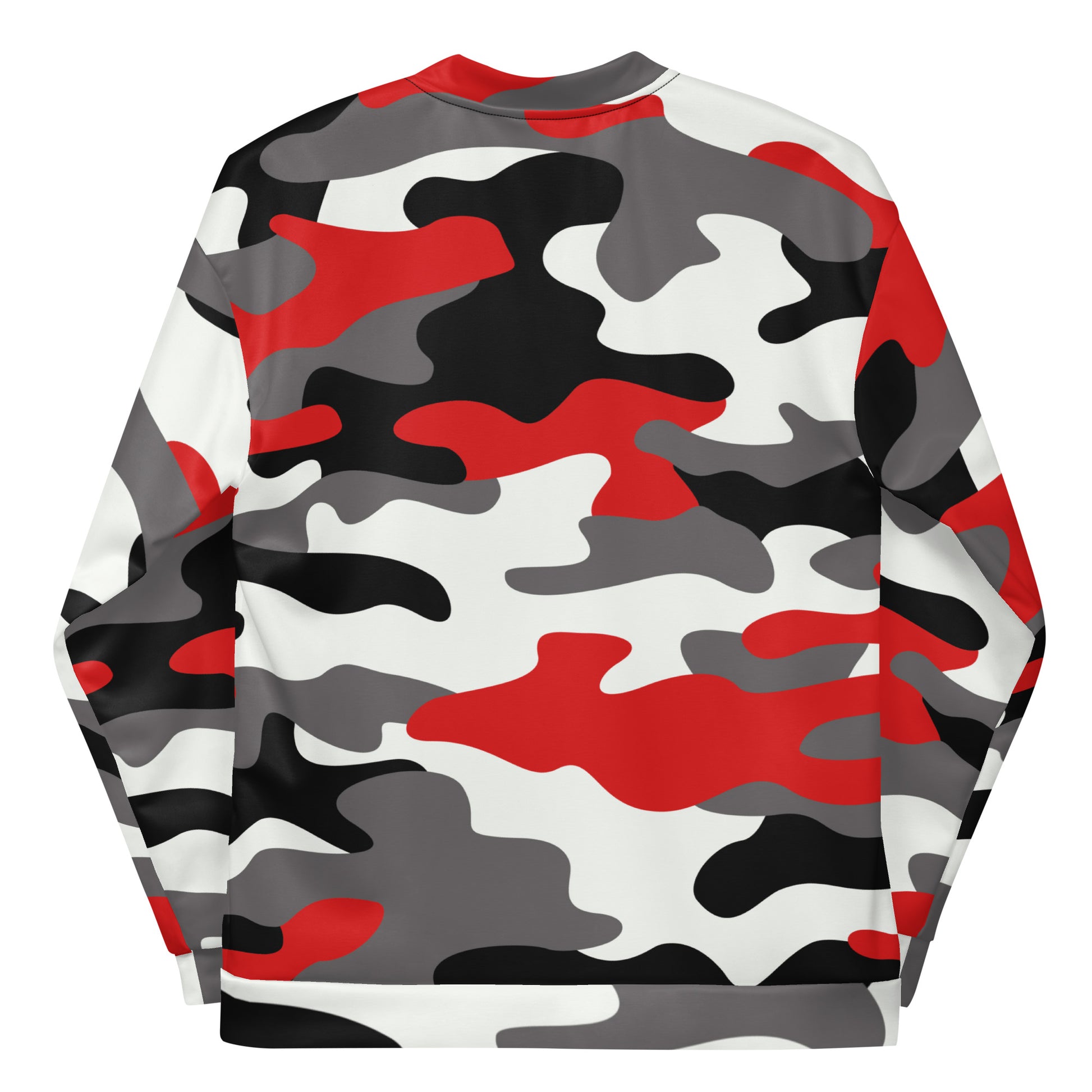 Camo Bomber Jacket | Unisex | Red, Black, and White Camo Colors