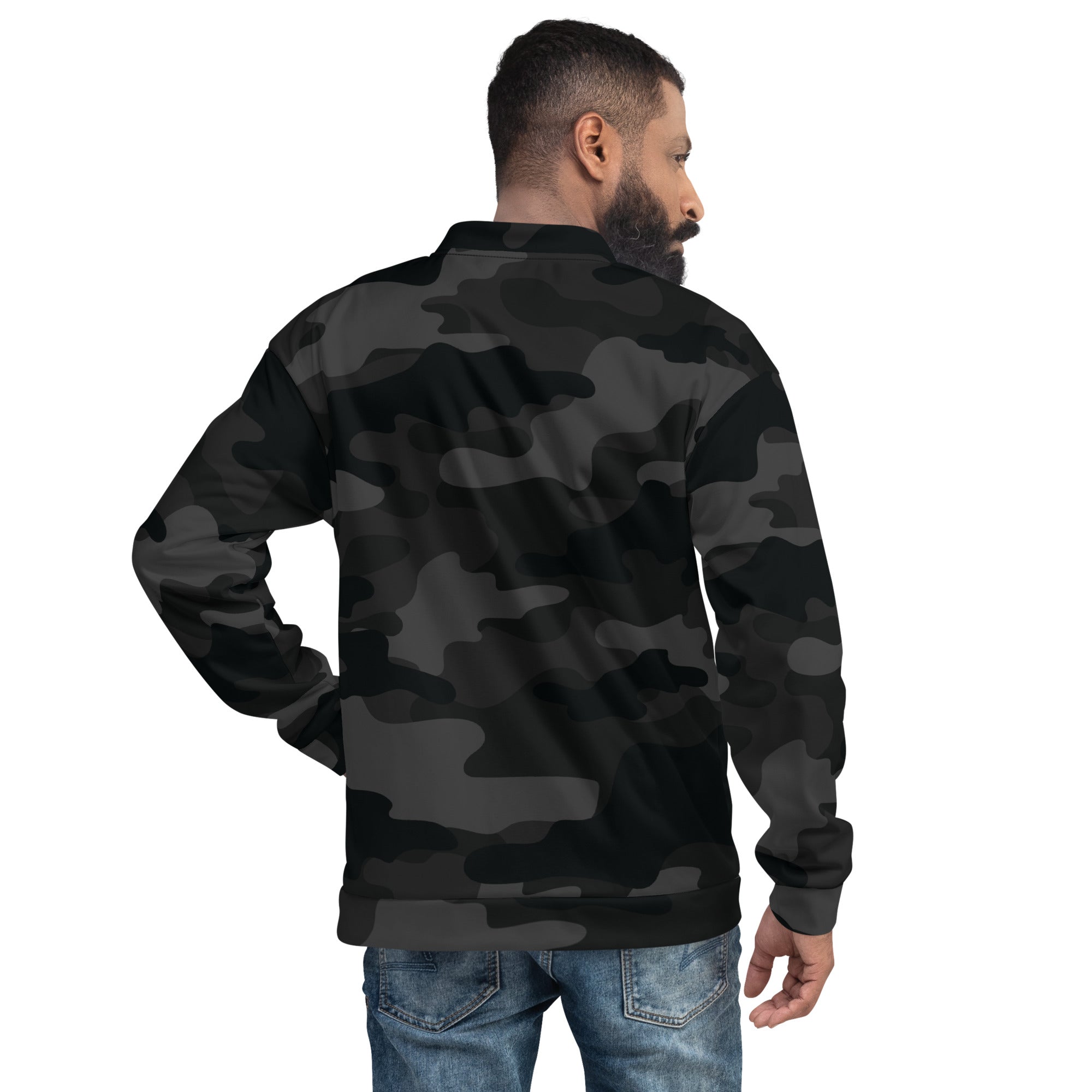 Camo Bomber Jacket | Unisex | Black Camouflage Camo Colors